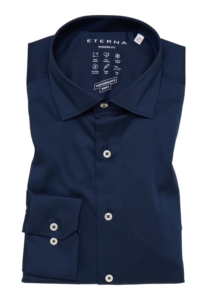 SLIM FIT Performance Shirt in blau strukturiert | blau | 41 | Langarm |  1SH12542-01-41-41-1/1