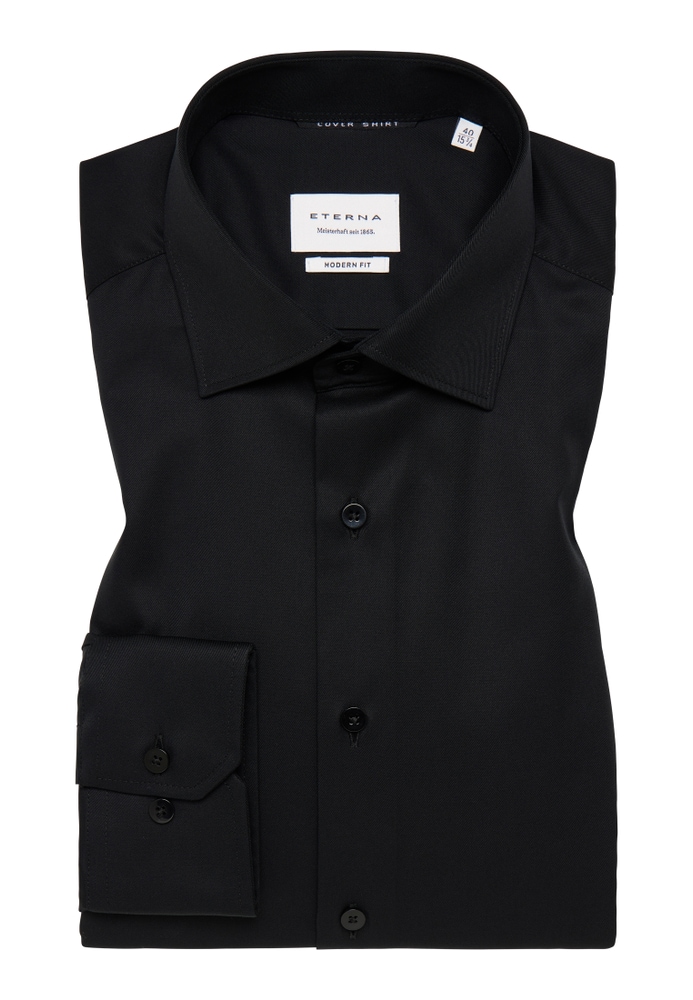 MODERN FIT Cover Shirt in schwarz unifarben