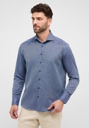 COMFORT FIT Overhemd in middenblauw gestructureerd