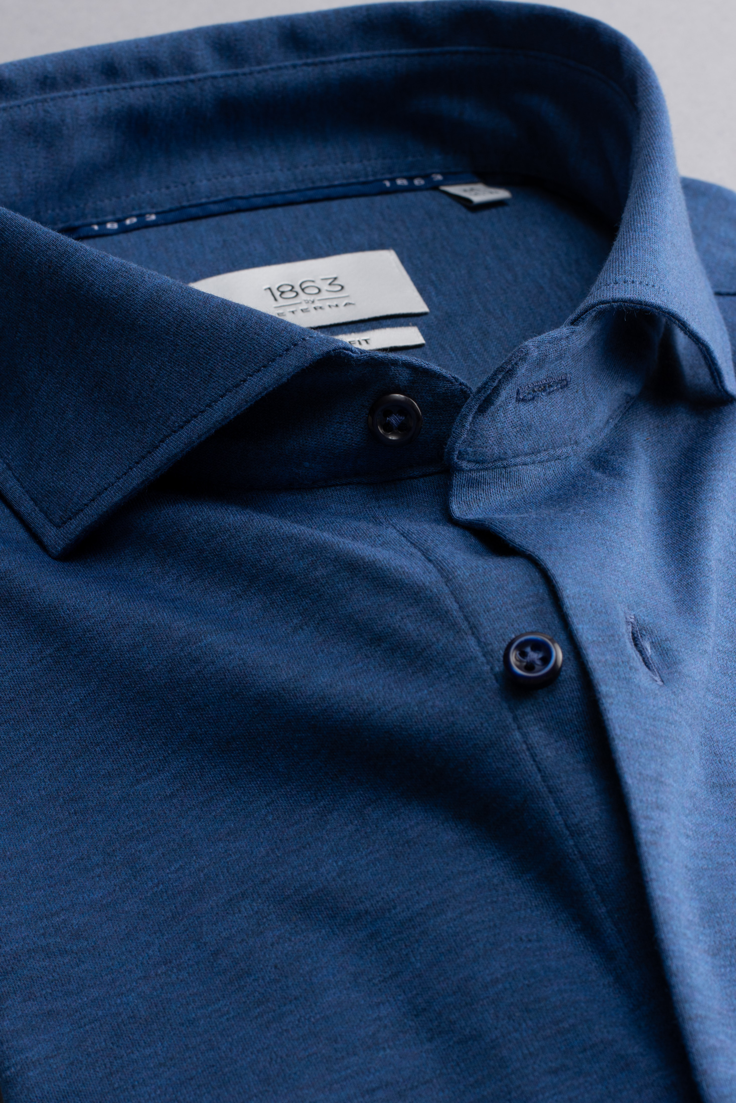 SLIM FIT Jersey Shirt in blau unifarben | blau | 43 | Langarm |  1SH00378-01-41-43-1/1