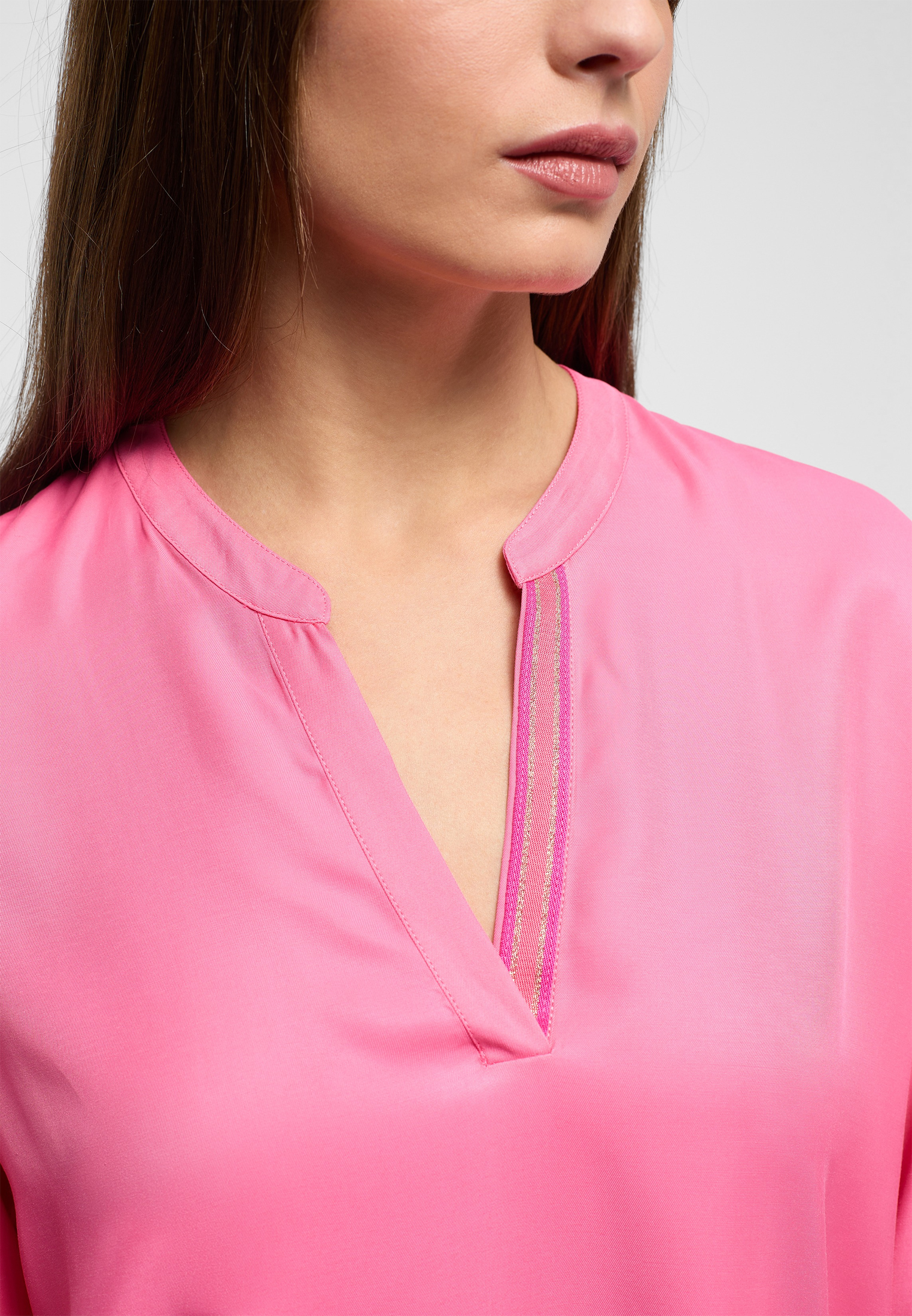 Viscose Shirt Bluse in pink unifarben | pink | 42 | Langarm |  2BL04272-15-21-42-1/1
