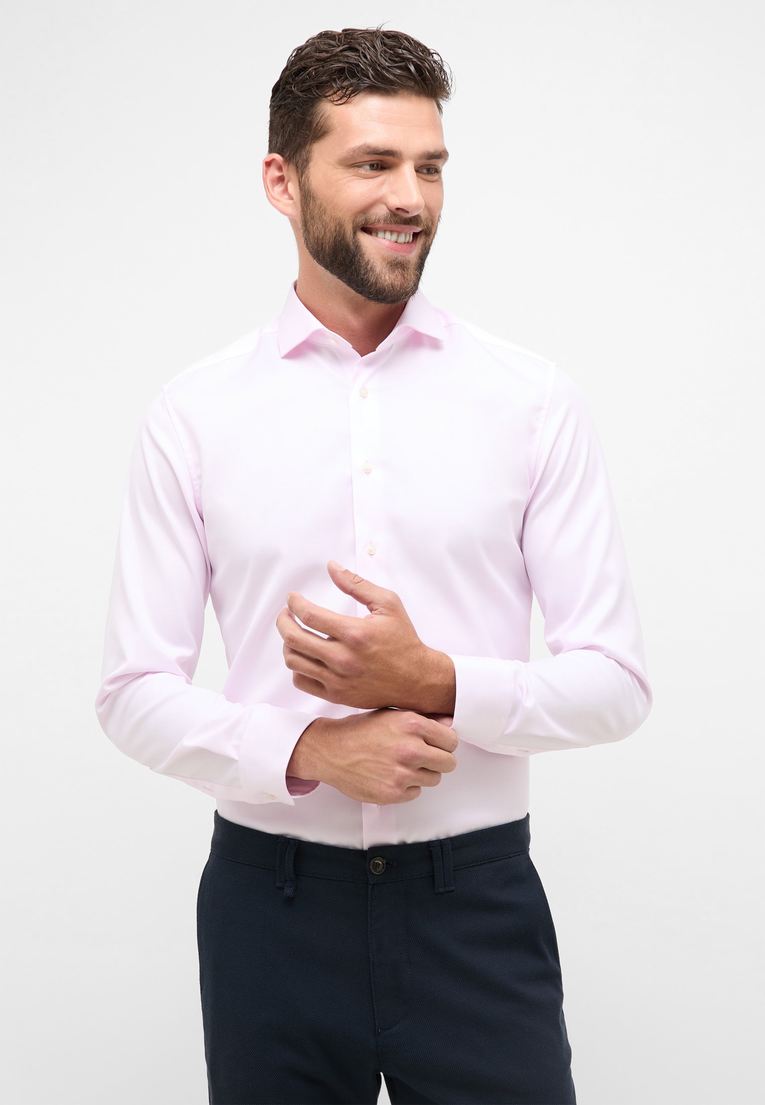 SLIM FIT Cover Shirt in rosa unifarben | rosa | 42 | Langarm |  1SH05518-15-11-42-1/1