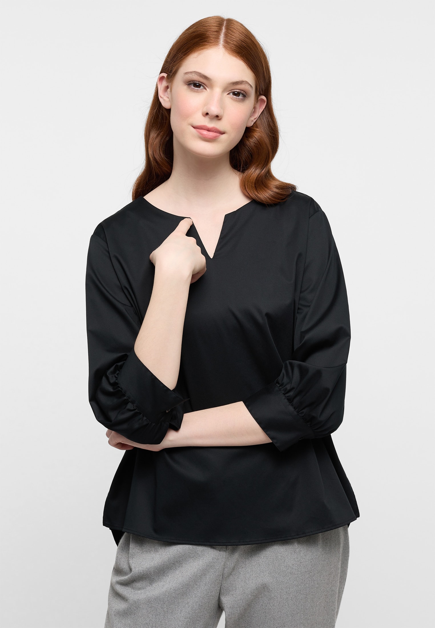 Satin Shirt Bluse in schwarz unifarben | schwarz | 44 | 3/4-Arm |  2BL03924-03-91-44-3/4