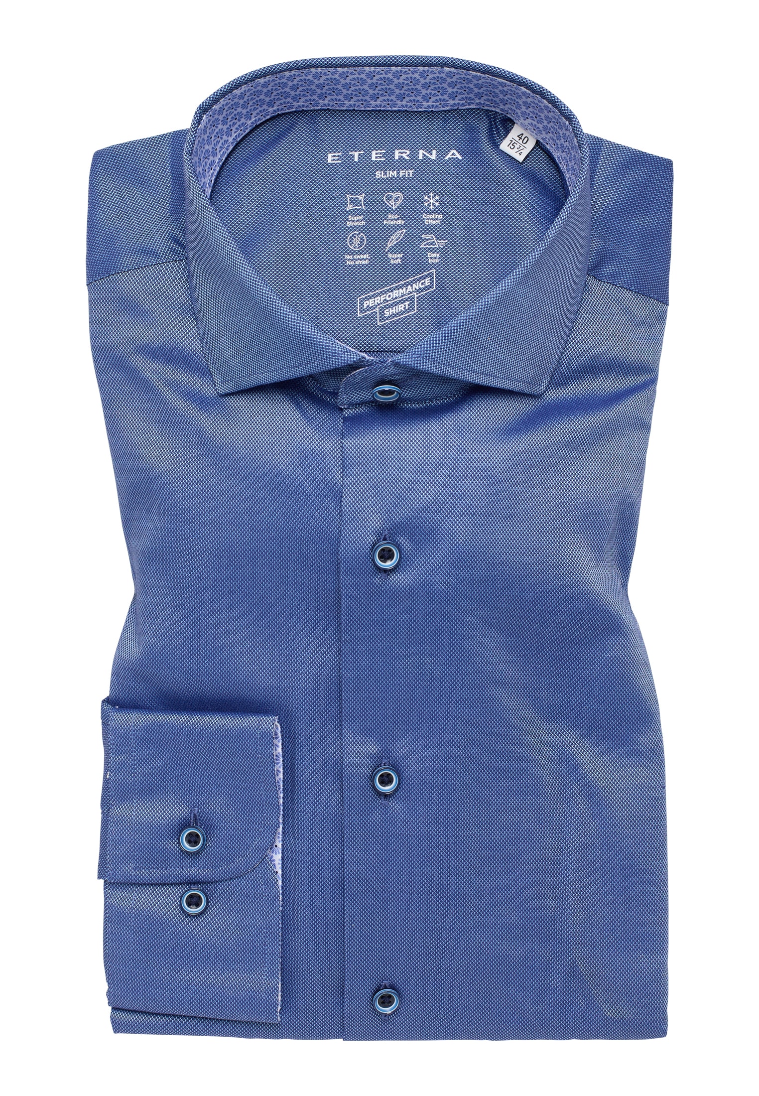 SLIM FIT Performance Shirt in blau strukturiert | blau | 41 | Langarm |  1SH12542-01-41-41-1/1