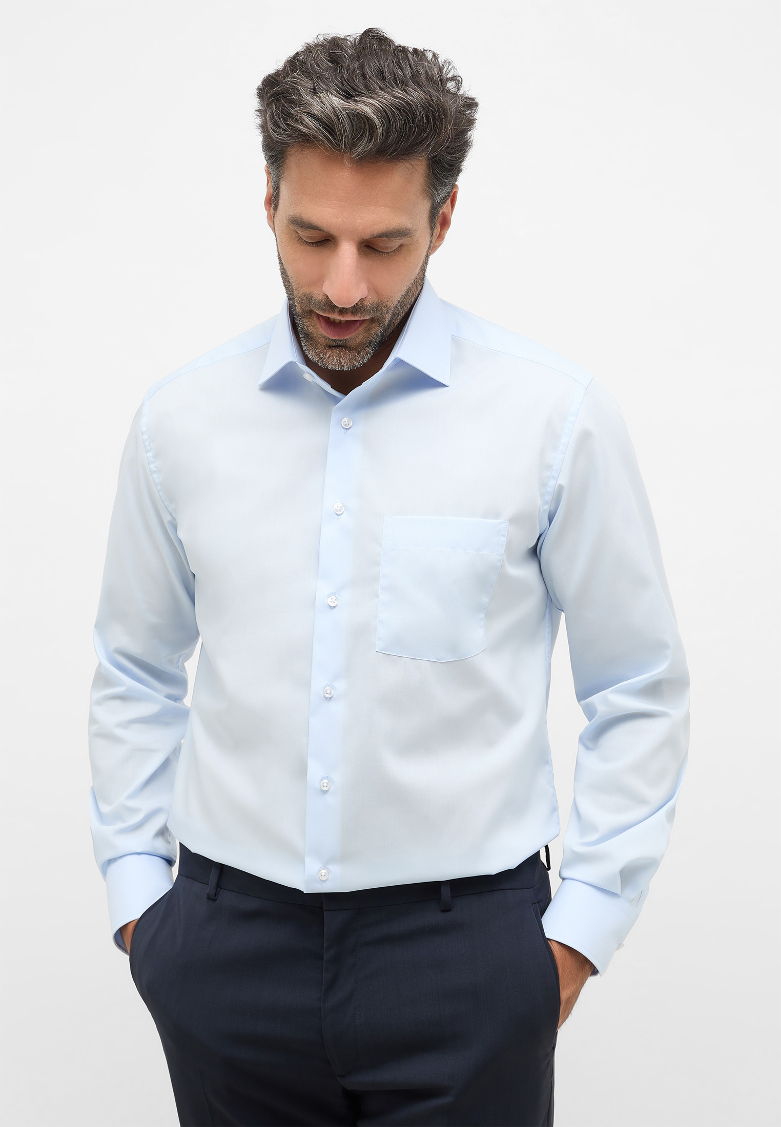 MODERN FIT Original Shirt in hellblau unifarben | hellblau | 44 | Langarm |  1SH11772-01-11-44-1/1