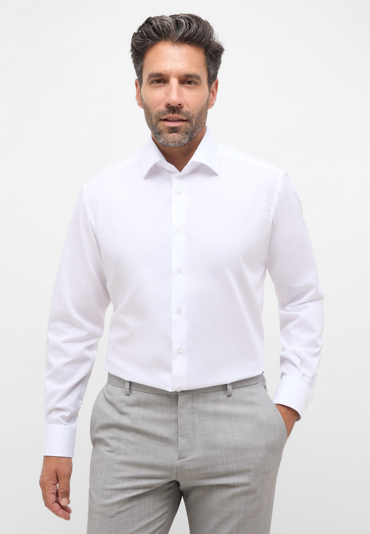 COMFORT FIT Original Shirt in weiß unifarben | weiß | 40 | Langarm |  1SH12605-00-01-40-1/1