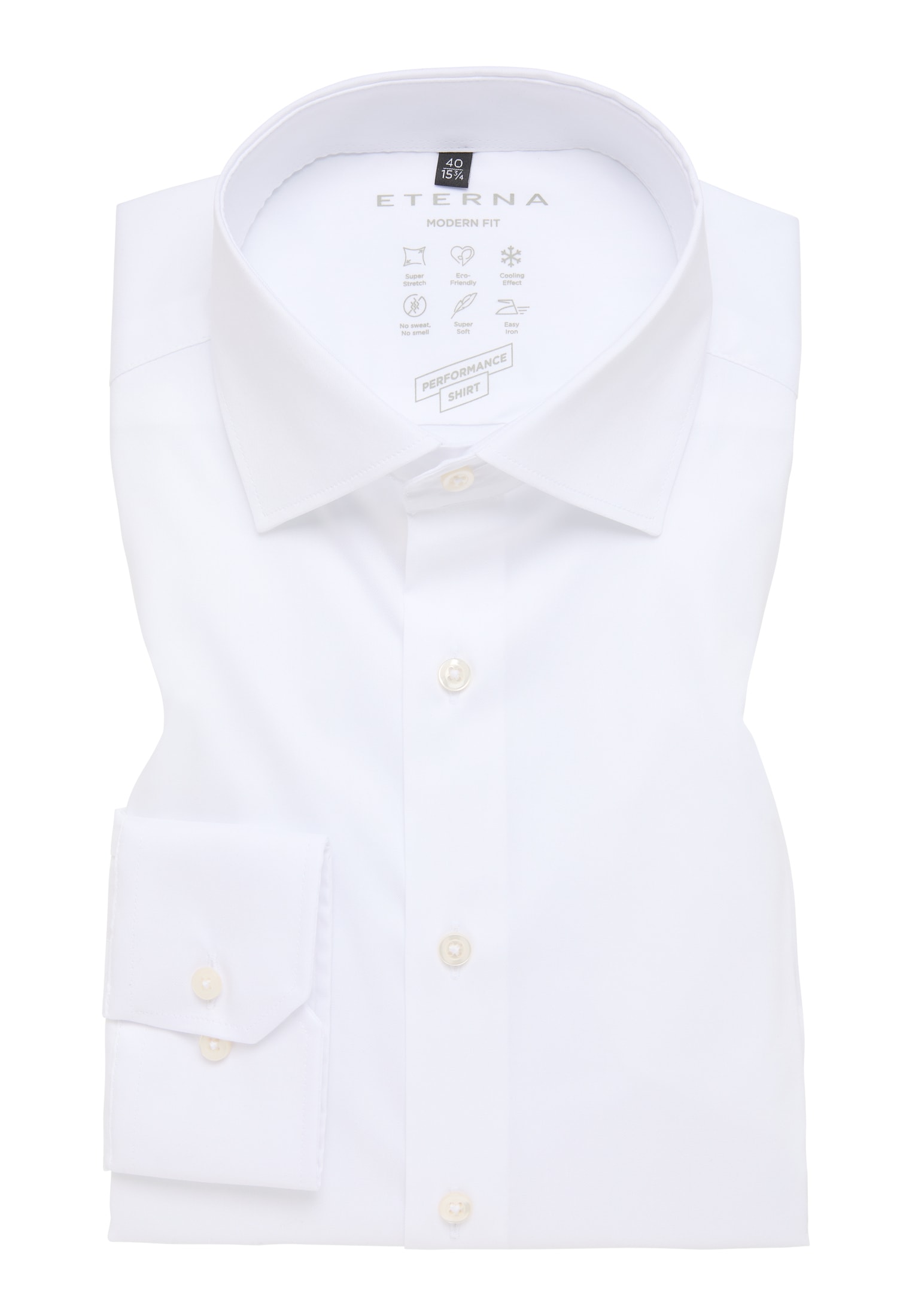 MODERN FIT Performance Shirt in unifarben weiß weiß 1SH02224-00-01-40-1/1 Langarm | 40 | | 