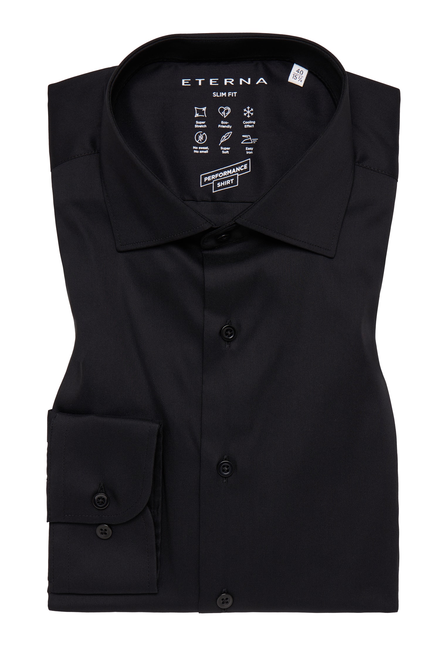 SLIM FIT Performance Shirt in black plain | black | 38 | long sleeve |  1SH02217-03-91-38-1/1