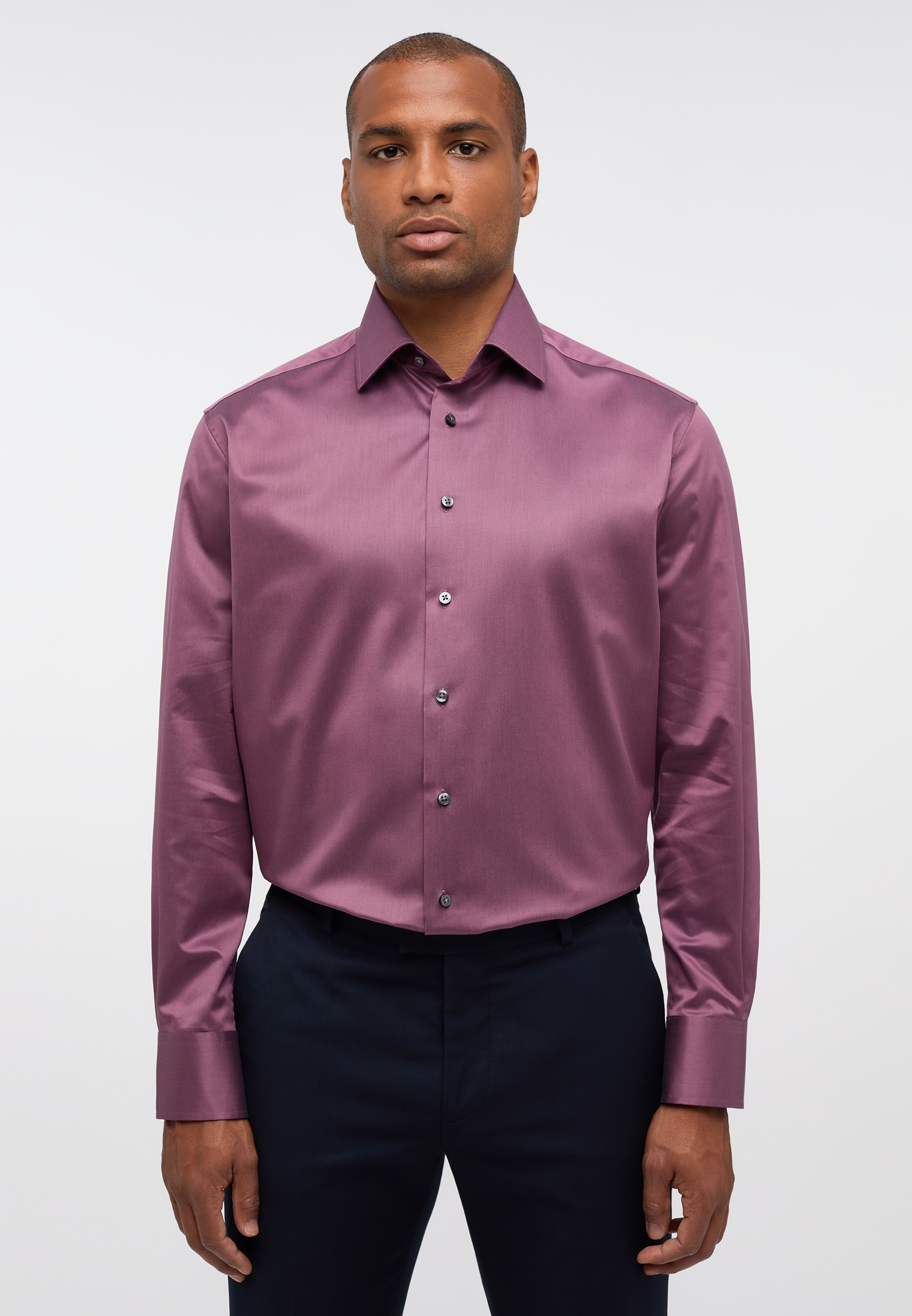 COMFORT FIT Luxury Shirt in pflaume unifarben | pflaume | 46 | Langarm |  1SH04924-09-81-46-1/1