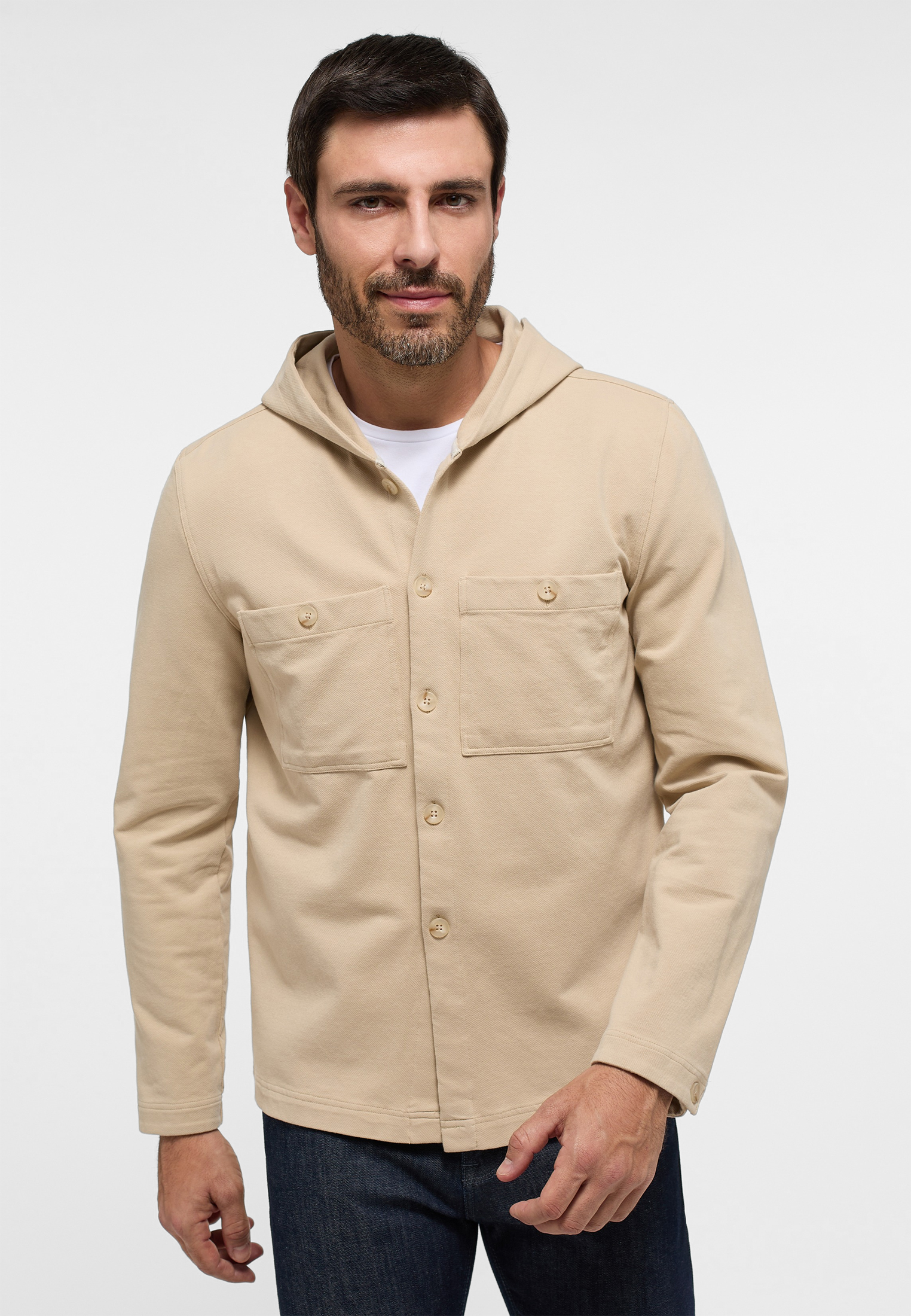 MODERN FIT Overshirt in beige unifarben | beige | XL | Langarm |  1JA00028-02-01-XL-1/1