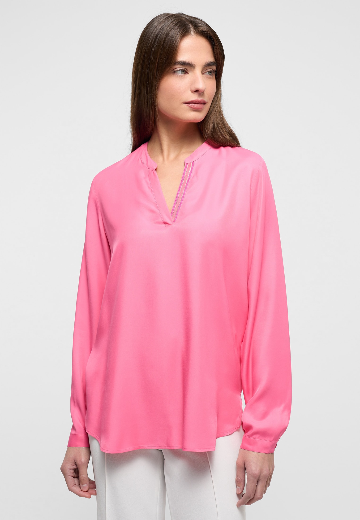 Viscose Shirt Bluse in pink unifarben | pink | 42 | Langarm |  2BL04272-15-21-42-1/1