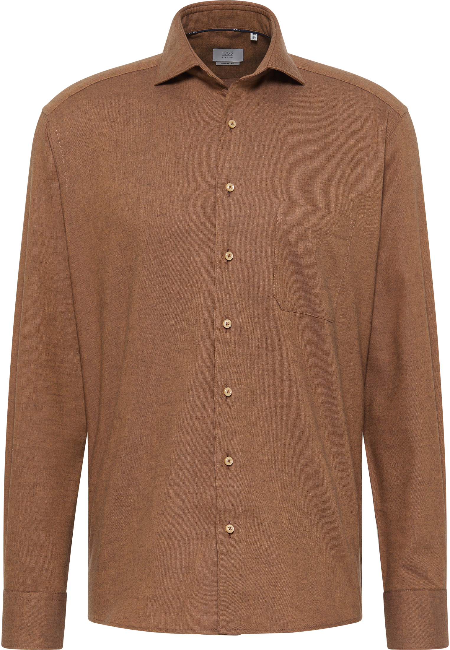 COMFORT FIT Overhemd in hazelnoot vlakte