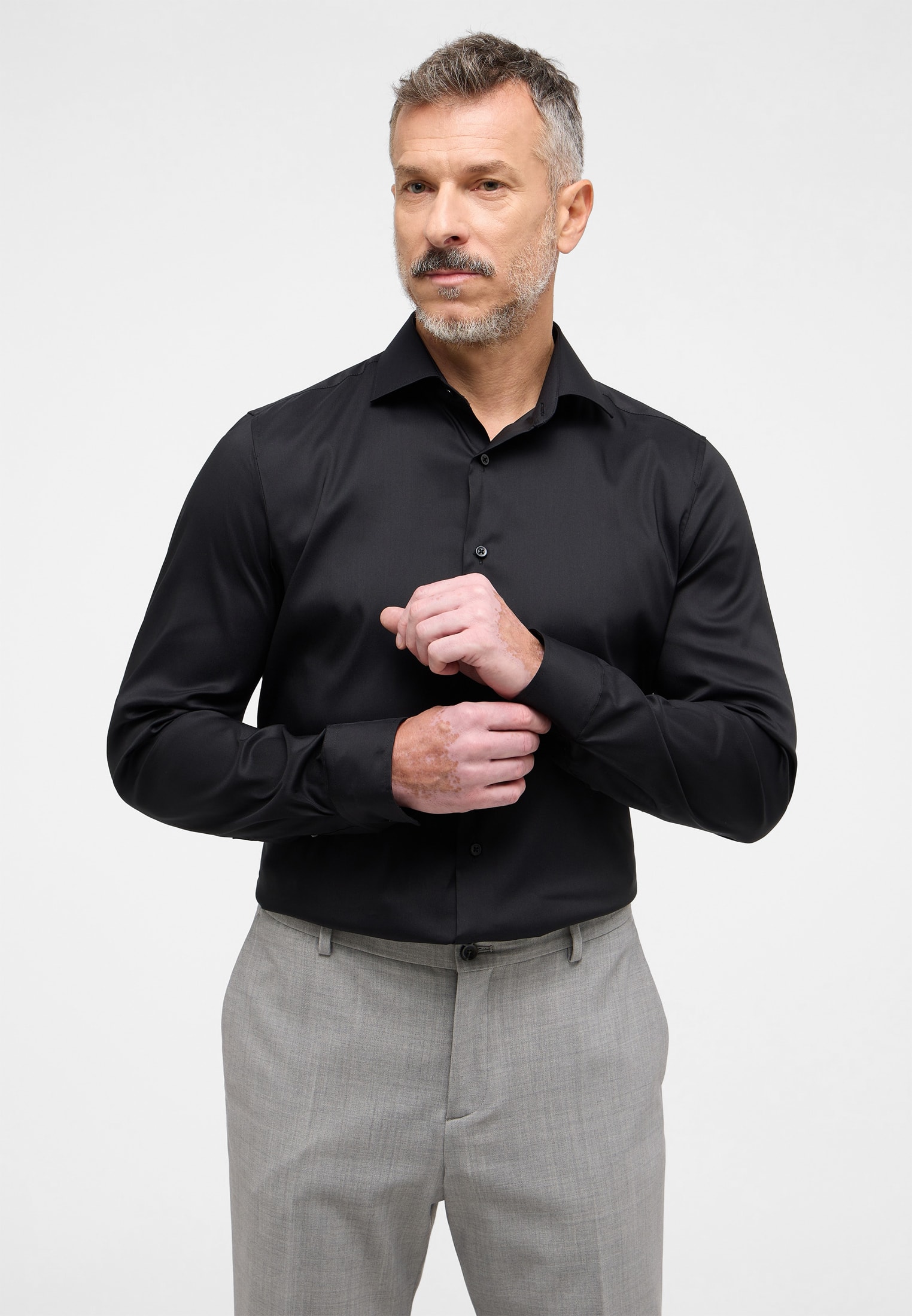 SLIM FIT Performance Shirt in black plain, black, 38, long sleeve