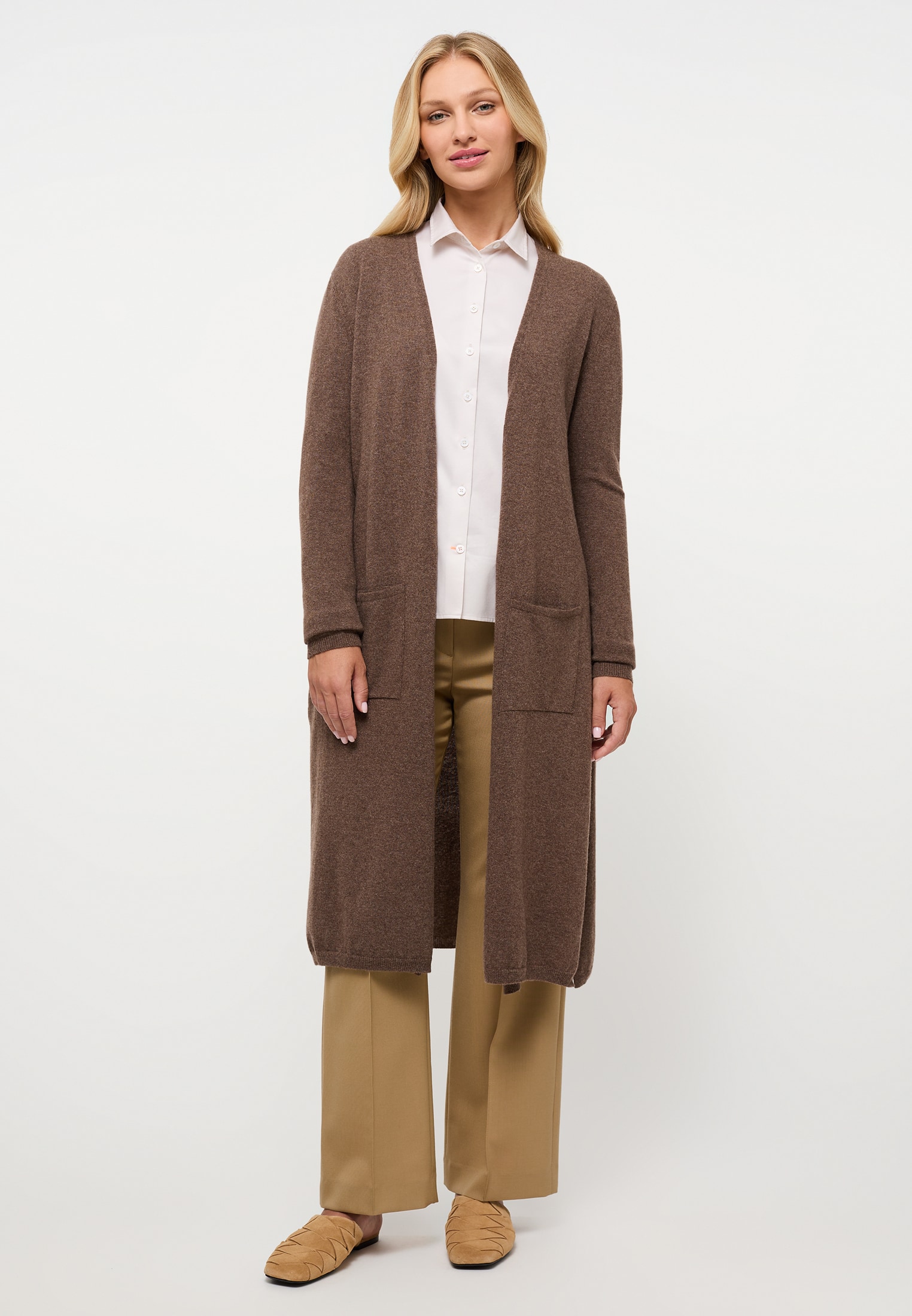 Knitted cardigan in dark plain dark brown | 2XL | brown | 2KN00093-02-92-2XL