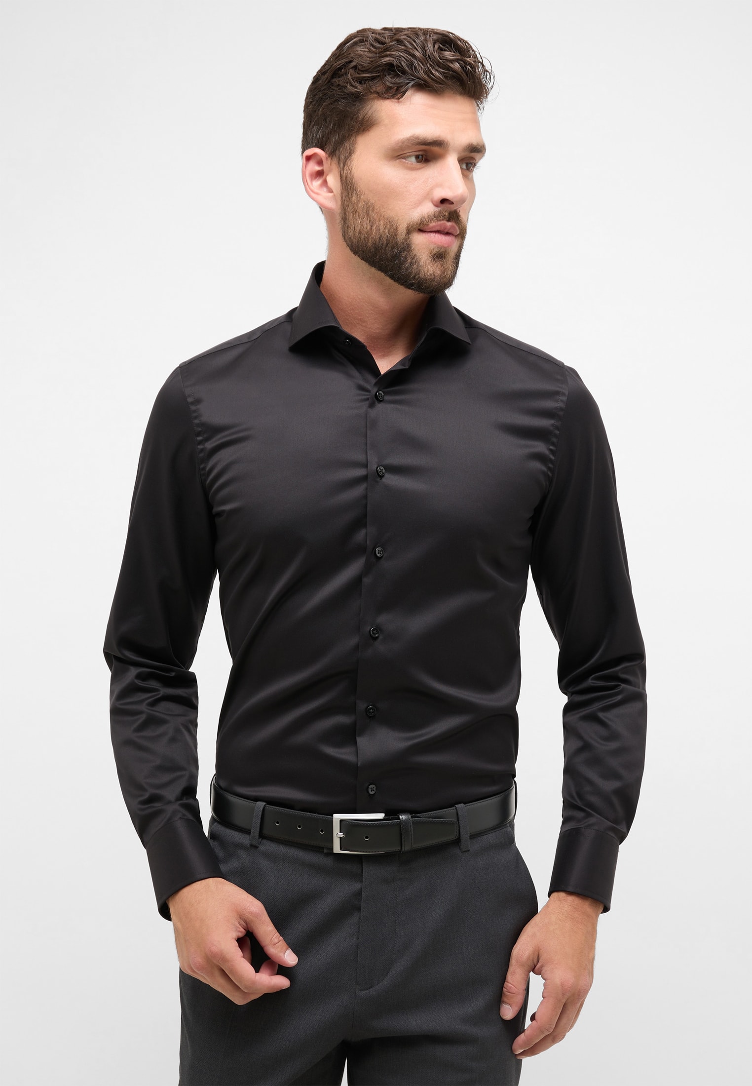 Shirt schwarz | Langarm FIT schwarz | 38 | 1SH04299-03-91-38-1/1 unifarben in SLIM | Luxury