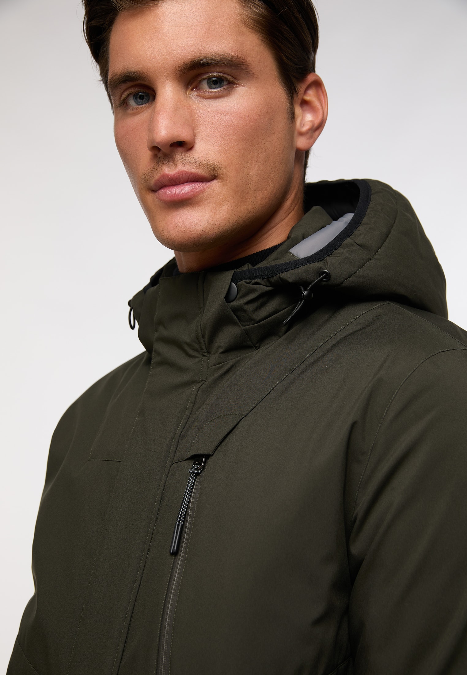 Parka jacket in olive plain