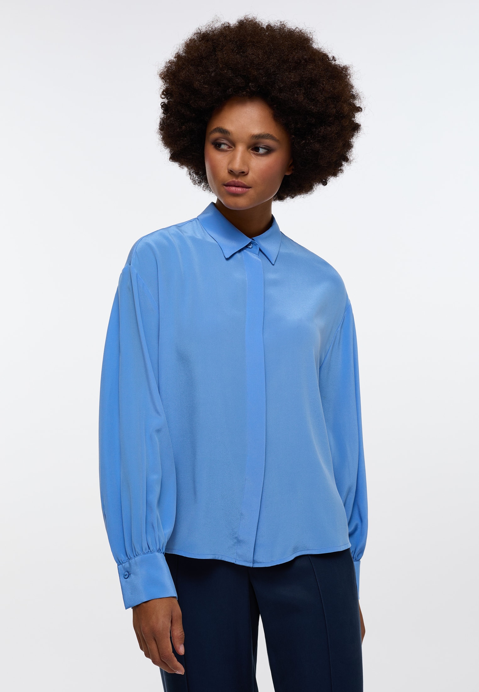ETERNA Zijden blouse | azuurblauw | | Lange mouw | 2BL04081-01-52-40-1/1
