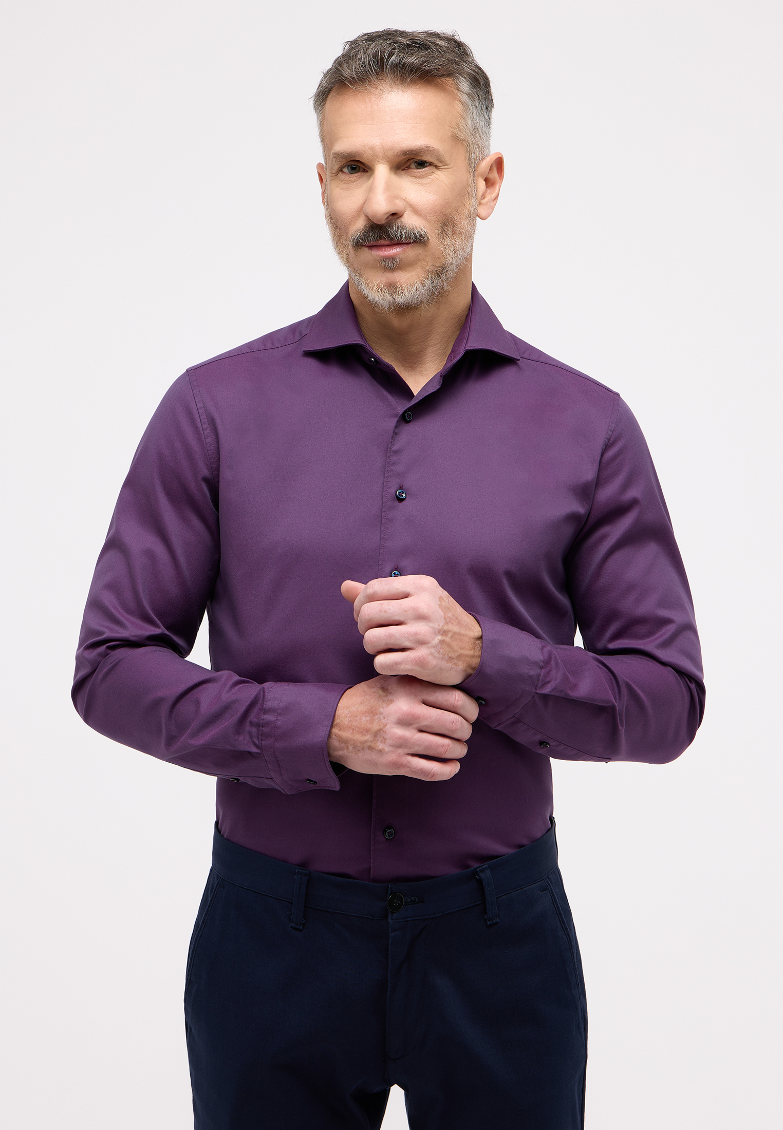 SLIM FIT Soft Luxury Shirt in burgunder unifarben | burgunder | 38 |  Langarm | 1SH03482-05-81-38-1/1