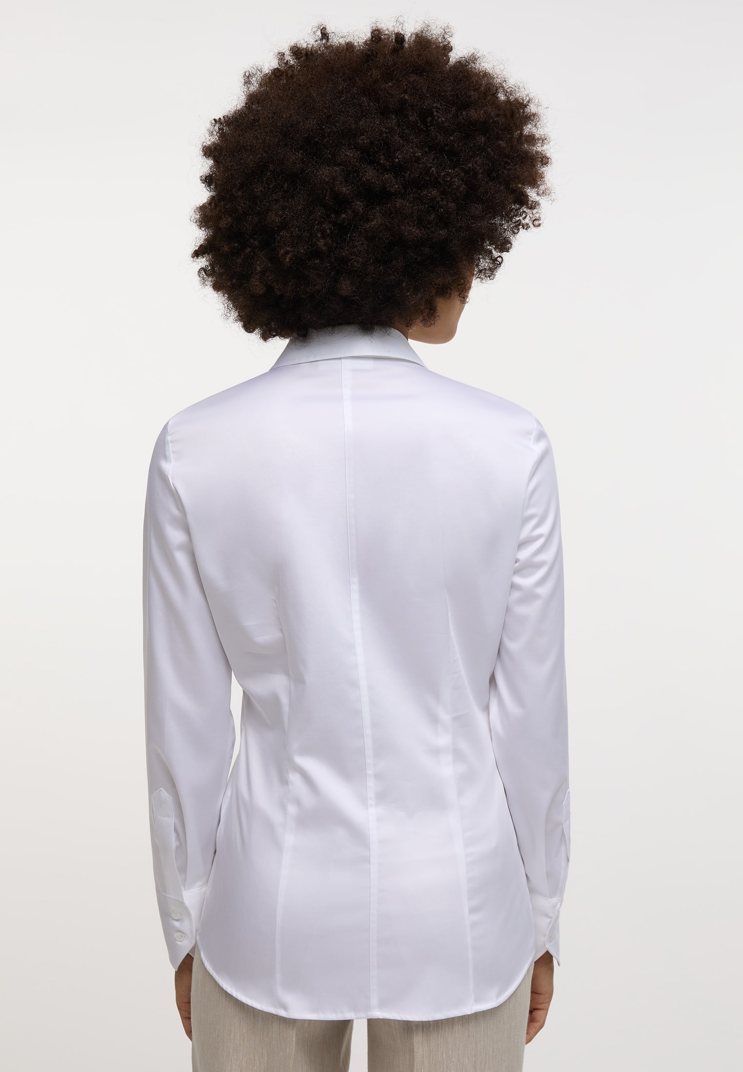 Satin Shirt Blouse in white plain, white, 42, long sleeve
