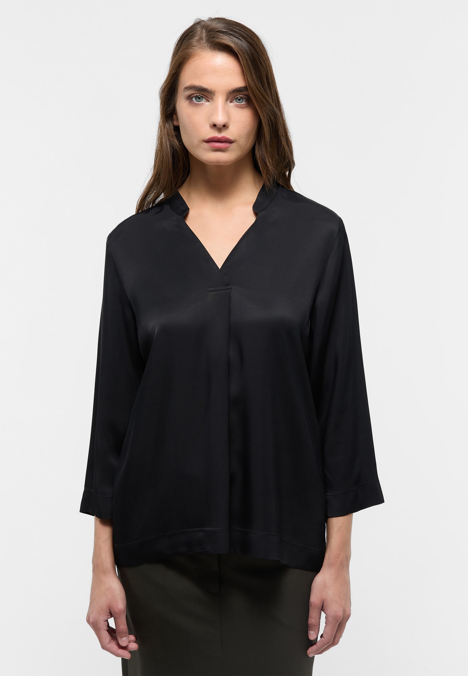 Viscose Shirt Bluse in schwarz unifarben | schwarz | 38 | 3/4-Arm |  2BL04358-03-91-38-3/4