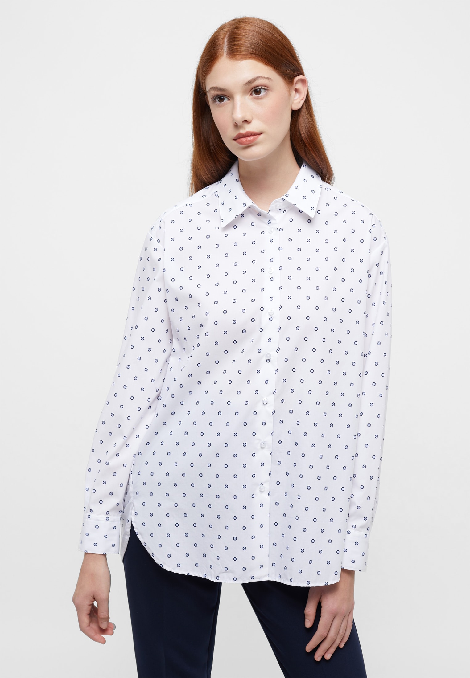 shirt-blouse in white/light blue printed