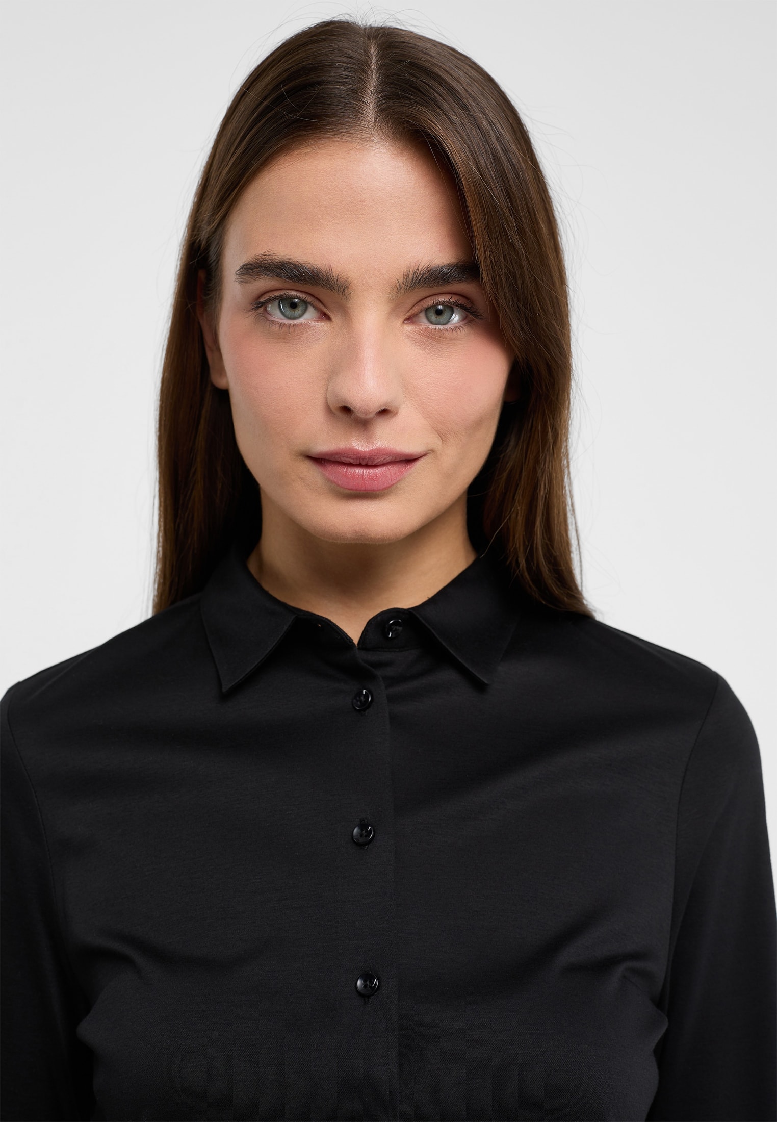 Jersey Shirt Bluse in schwarz unifarben | schwarz | Langarm | 42 |  2BL00229-03-91-42-1/1