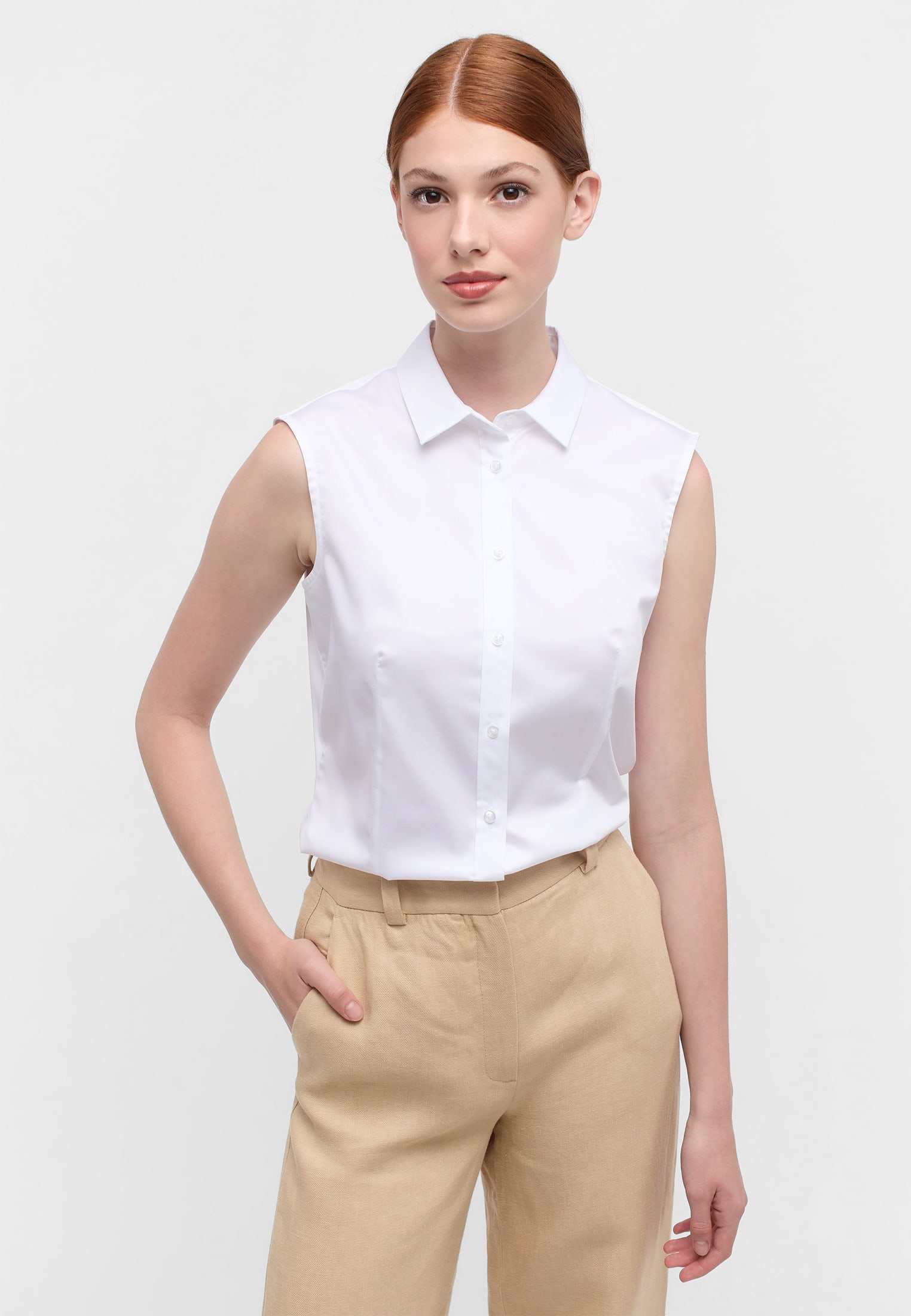 Satin Shirt Bluse in weiß unifarben | weiß | 34 | ohne Arm |  2BL03768-00-01-34-sl