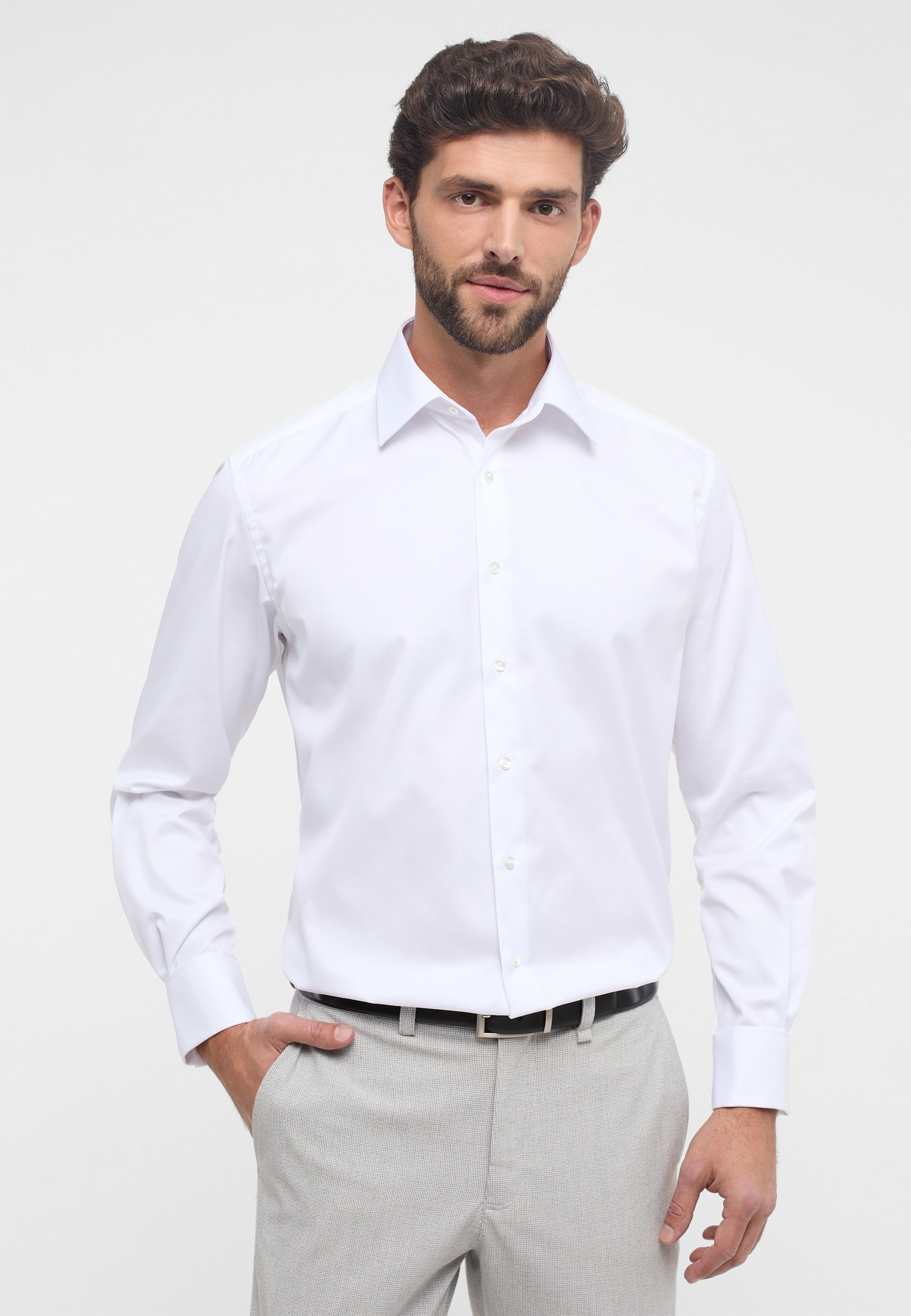 COMFORT FIT Cover Shirt in weiß unifarben | weiß | 41 | Langarm |  1SH05509-00-01-41-1/1