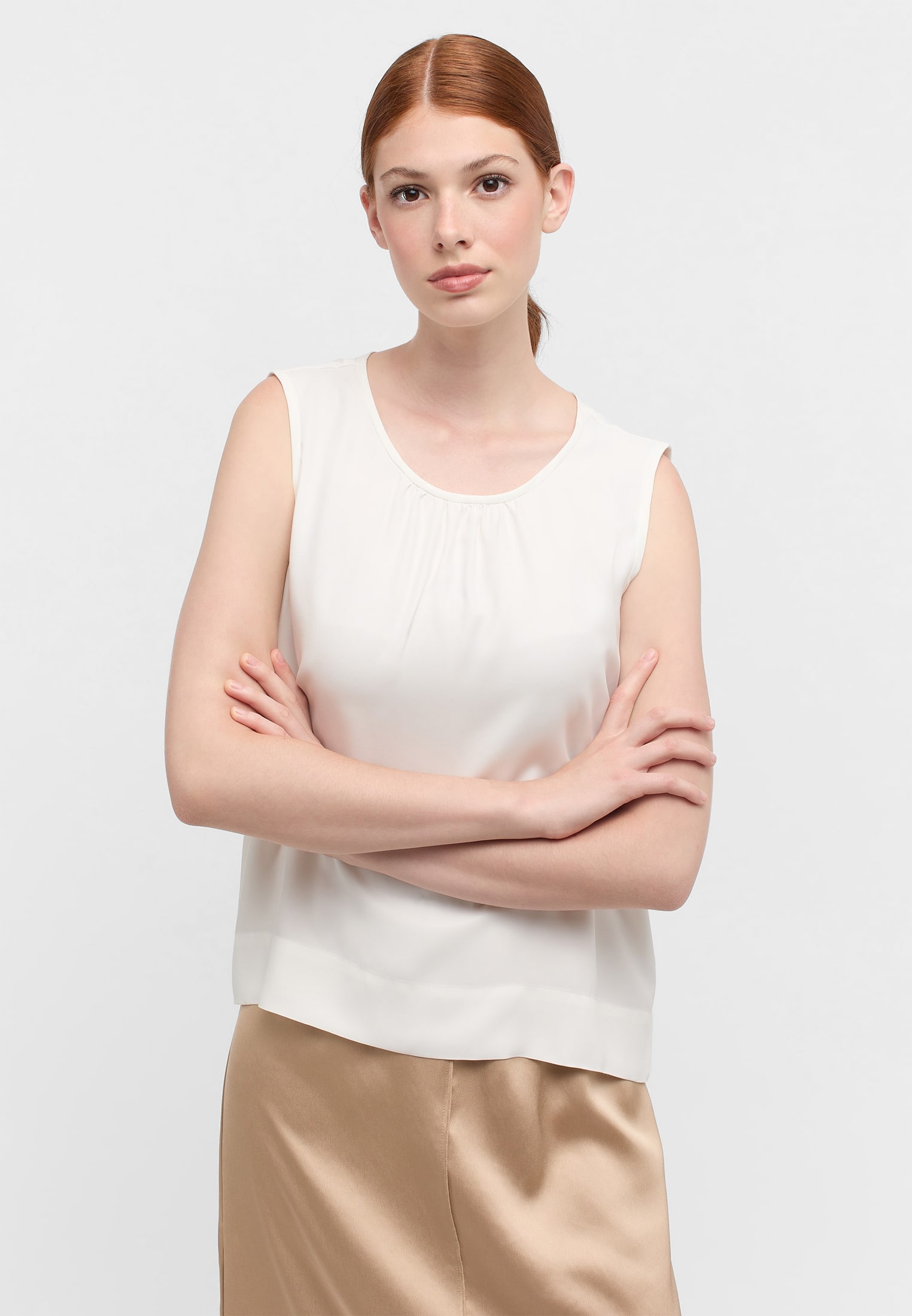 | in 36 | | Shirt Viscose unifarben 2BL04345-00-02-36-sl ohne Arm Bluse off-white | off-white