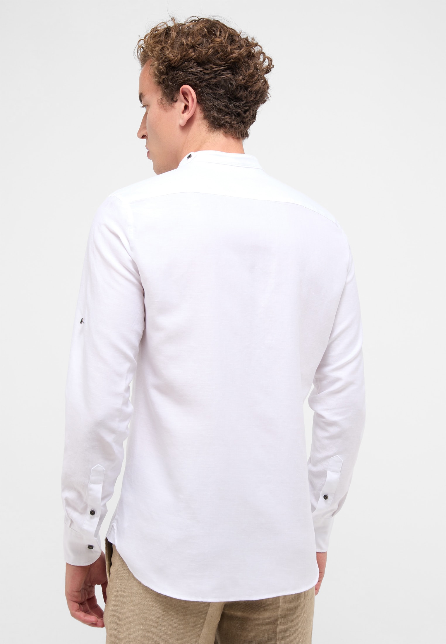 SLIM FIT Linen Shirt in weiß unifarben | weiß | 40 | Langarm |  1SH12593-00-01-40-1/1