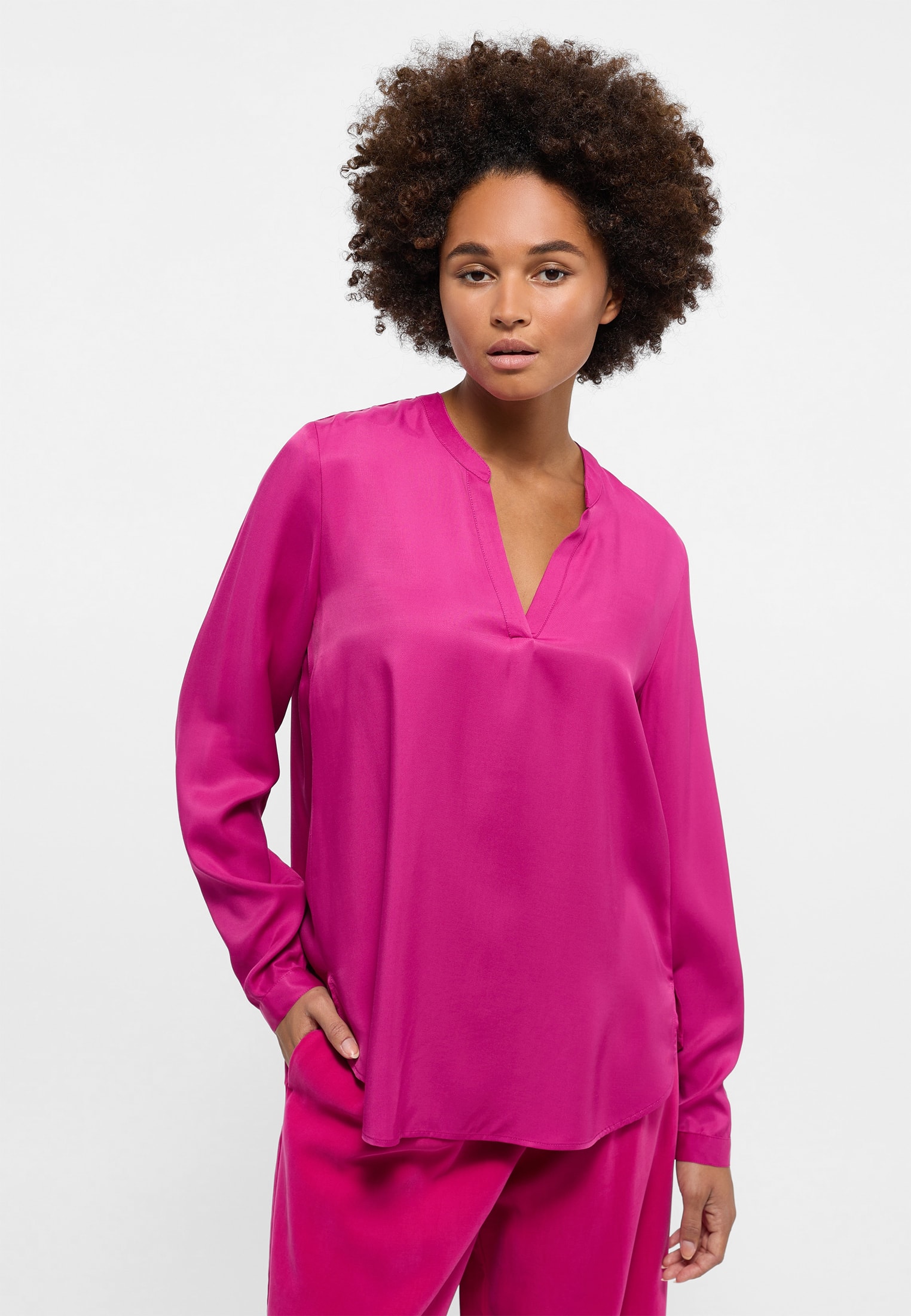 Viscose Shirt Bluse in vibrant pink unifarben | vibrant pink | 38 | Langarm  | 2BL00329-15-31-38-1/1 | Schlupfblusen
