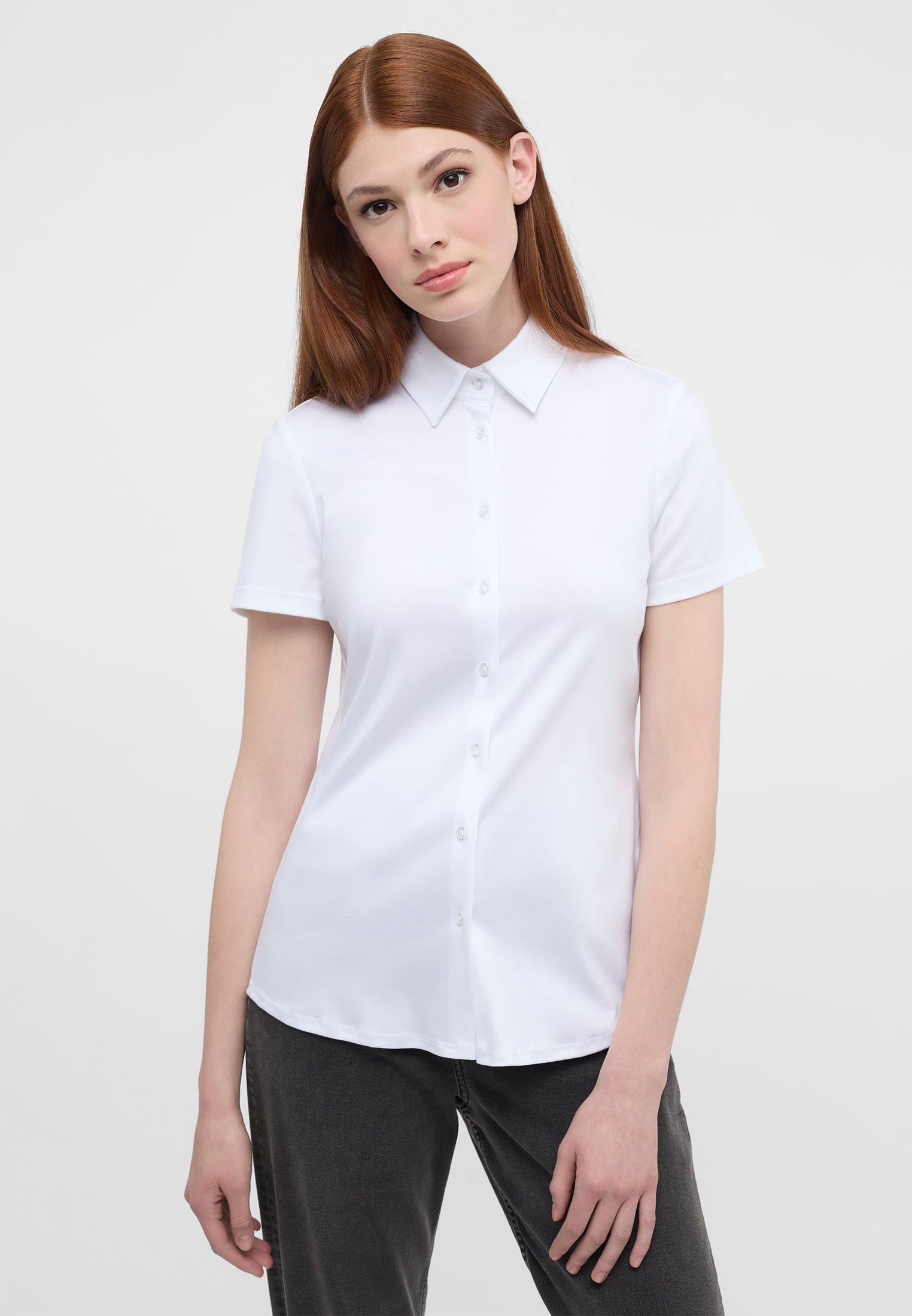 white plain 44 sleeve | short | Shirt Jersey white | | in Blouse 2BL04293-00-01-44-1/2
