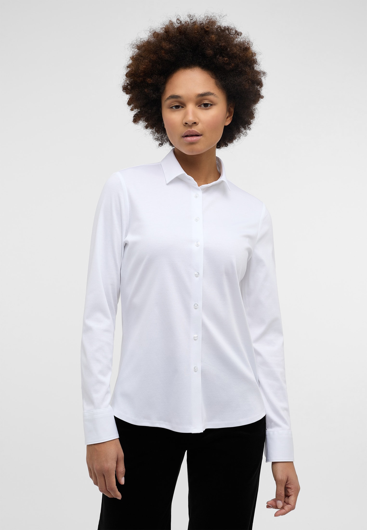 Jersey Shirt Blouse in white plain | white | long sleeve | 42 |  2BL00229-00-01-42-1/1