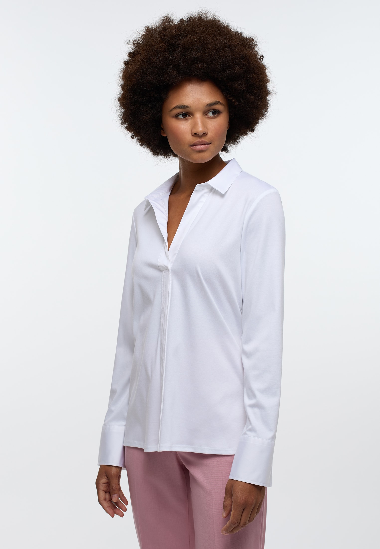 white | Jersey white 2BL04000-00-01-40-1/1 sleeve Shirt | plain long in | 40 Blouse |