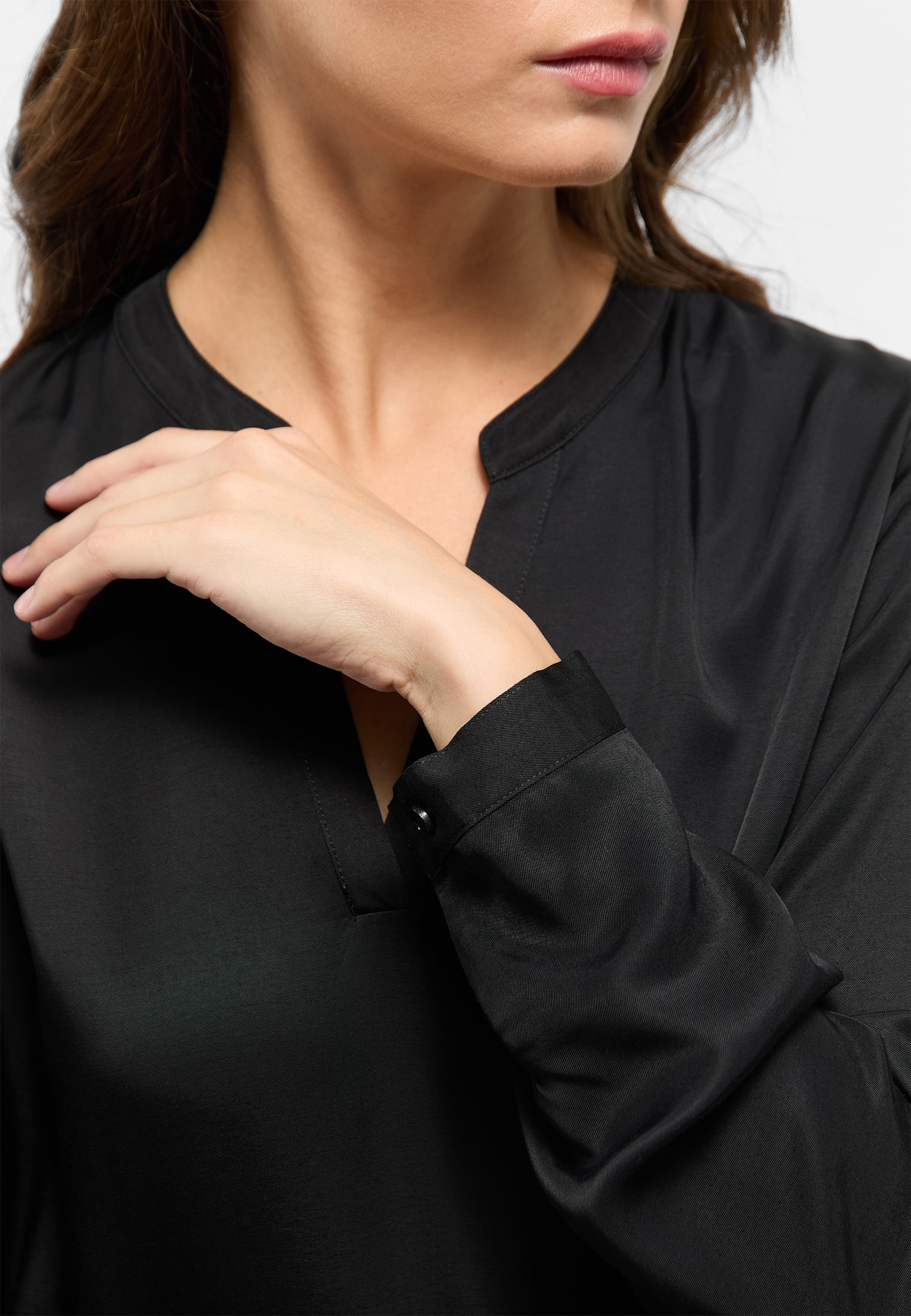 Viscose Shirt Bluse in schwarz unifarben | schwarz | 38 | Langarm |  2BL00329-03-91-38-1/1
