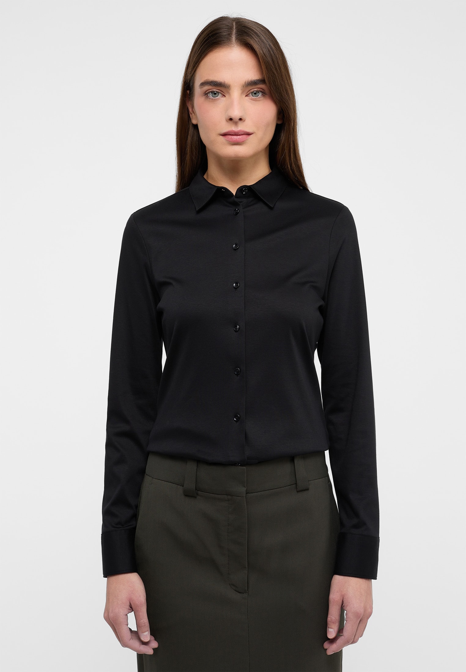Jersey Shirt Blouse in zwart vlakte