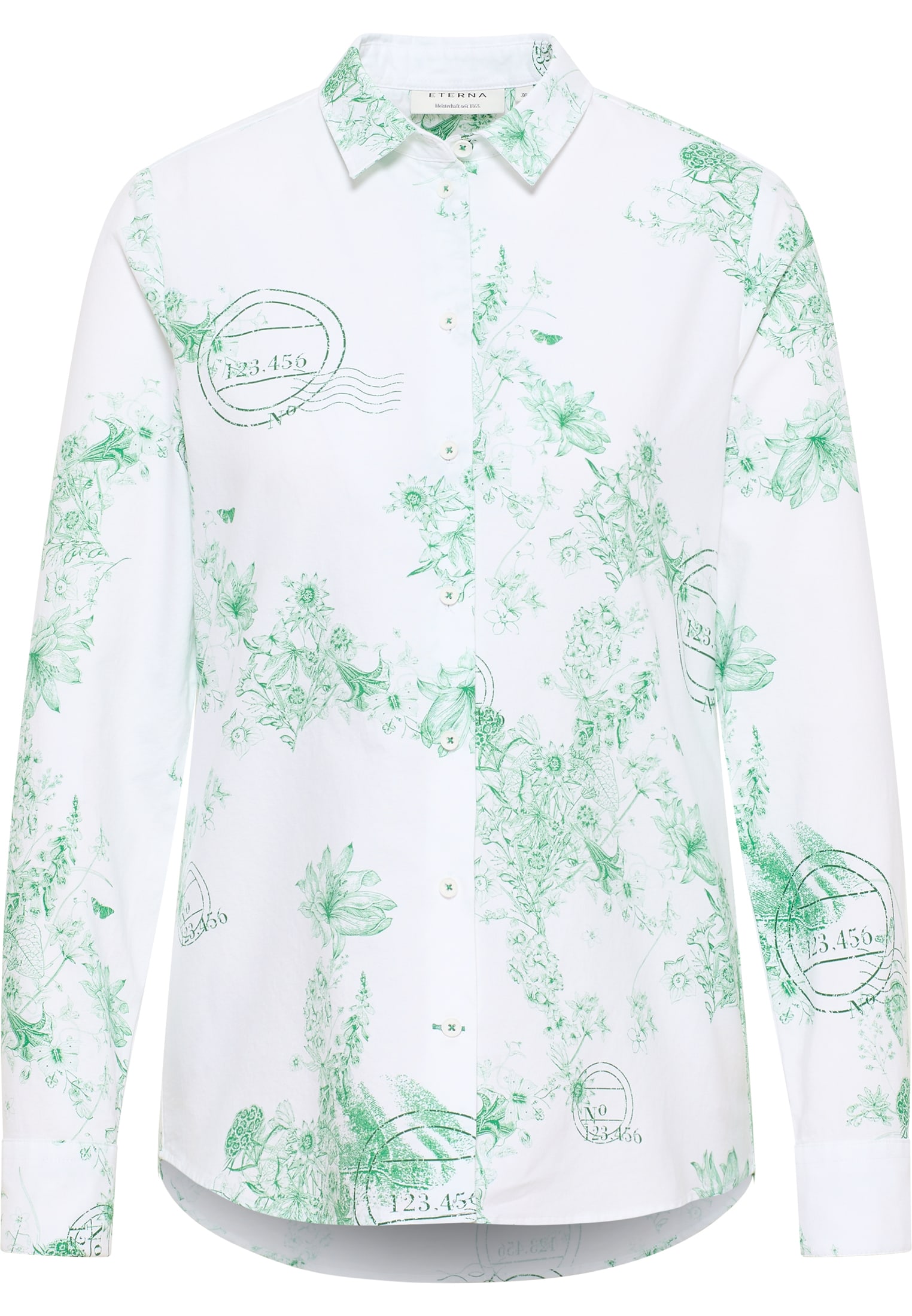 Gehen Sie zum Online-Shop! Oxford Shirt Bluse in | bedruckt | grün 2BL04169-04-01-44-1/1 Langarm | | 44 grün