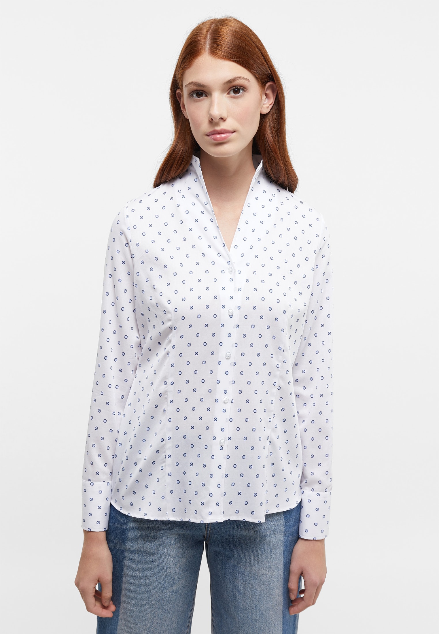 overhemdblouse in wit/lichtblauw gedrukt