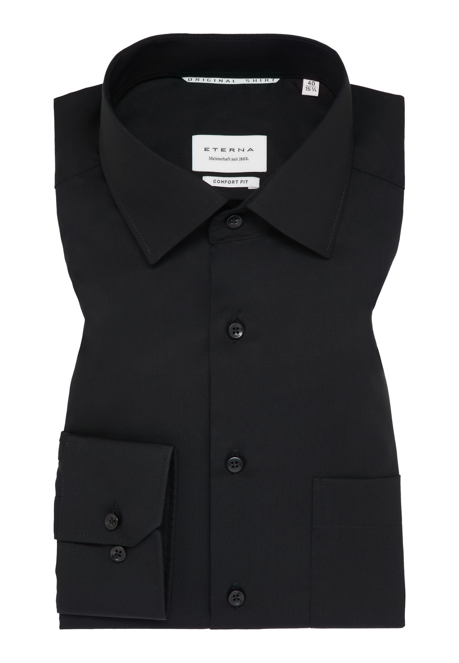 COMFORT FIT Original Shirt in schwarz unifarben | schwarz | 46 | Langarm |  1SH11781-03-91-46-1/1