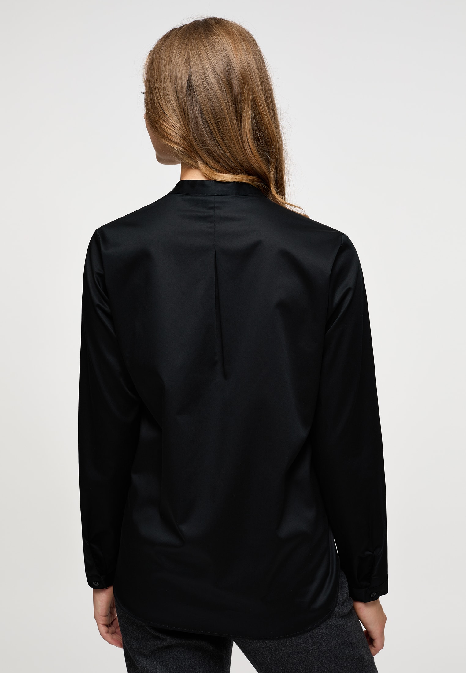 Satin Shirt Bluse in schwarz unifarben | schwarz | 46 | Langarm |  2BL00618-03-91-46-1/1