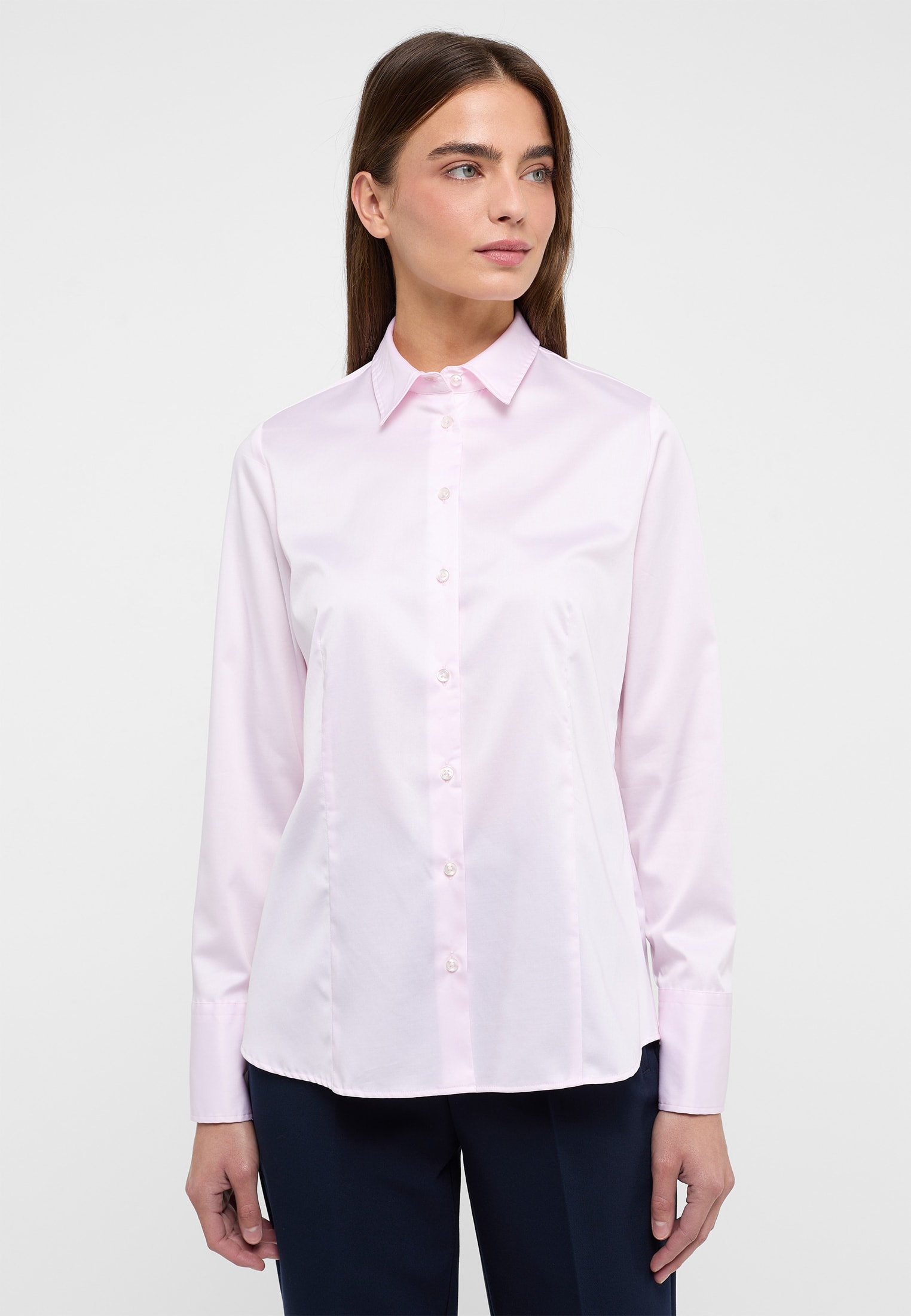 Satin Shirt Bluse in rosa unifarben | rosa | 44 | Langarm |  2BL00399-15-11-44-1/1