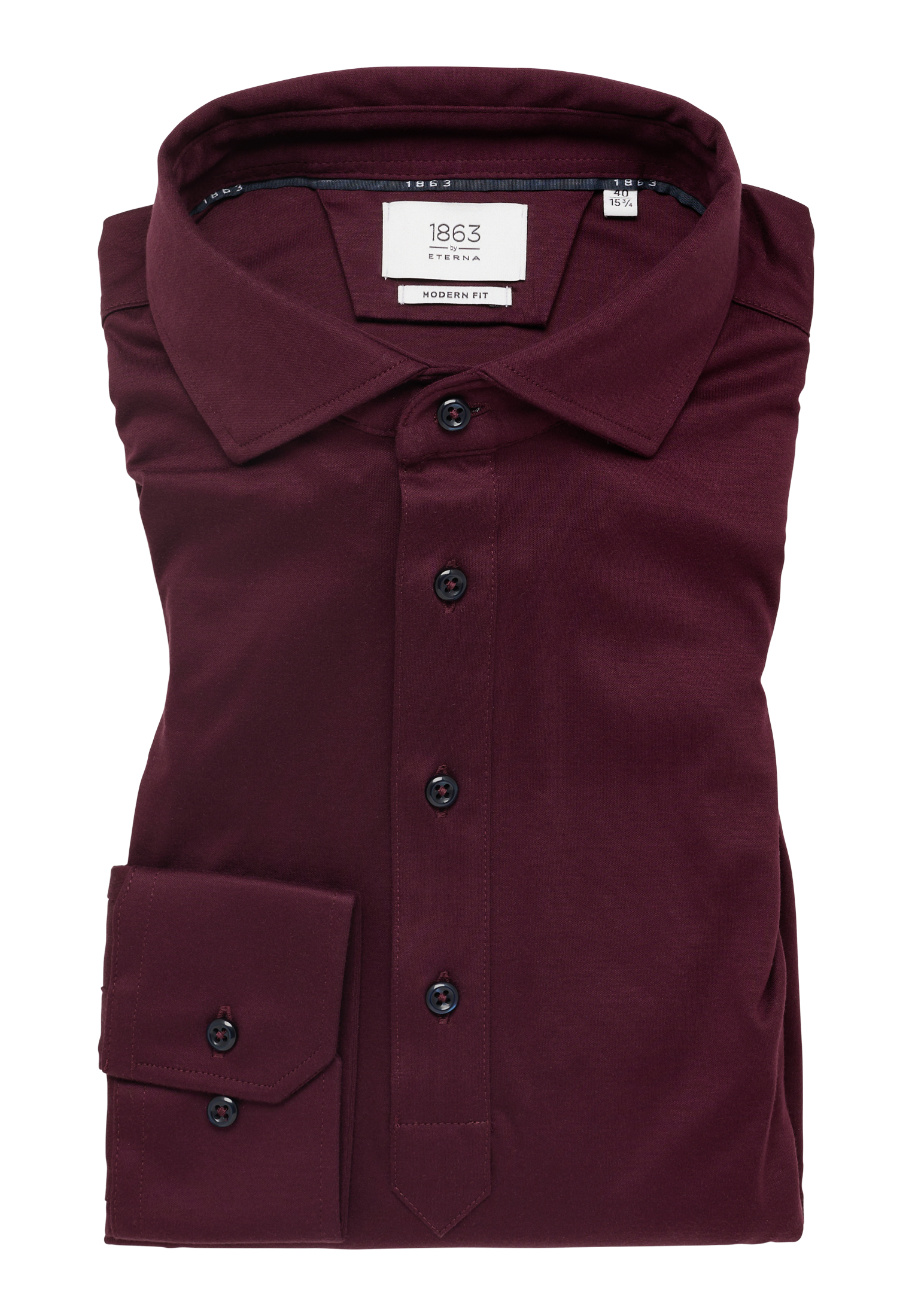 MODERN FIT Jersey Shirt in burgunder unifarben | burgunder | 42 | Langarm |  1SP00213-05-81-42-1/1