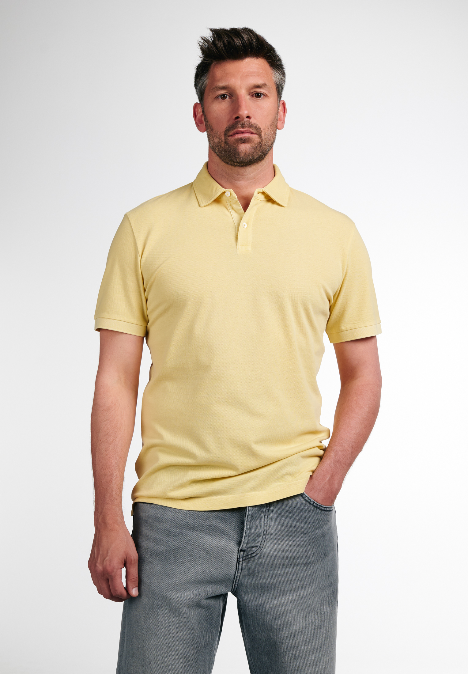 MODERN FIT unifarben | gelb Poloshirt | Kurzarm 4XL in | gelb | 1SP00087-07-01-4XL-1/2