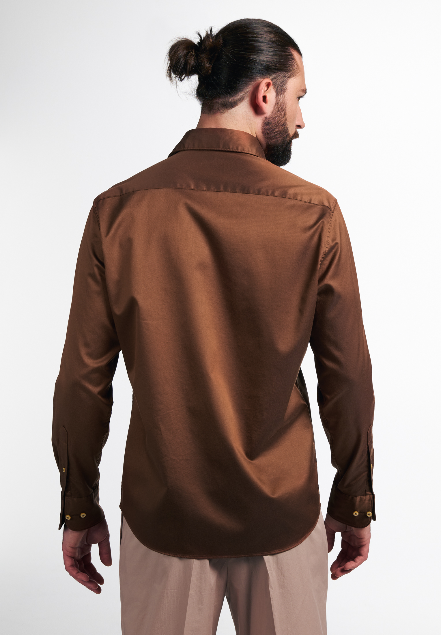 MODERN FIT Soft Luxury Shirt in caramell unifarben | caramell | 41 |  Langarm | 1SH03488-02-76-41-1/1