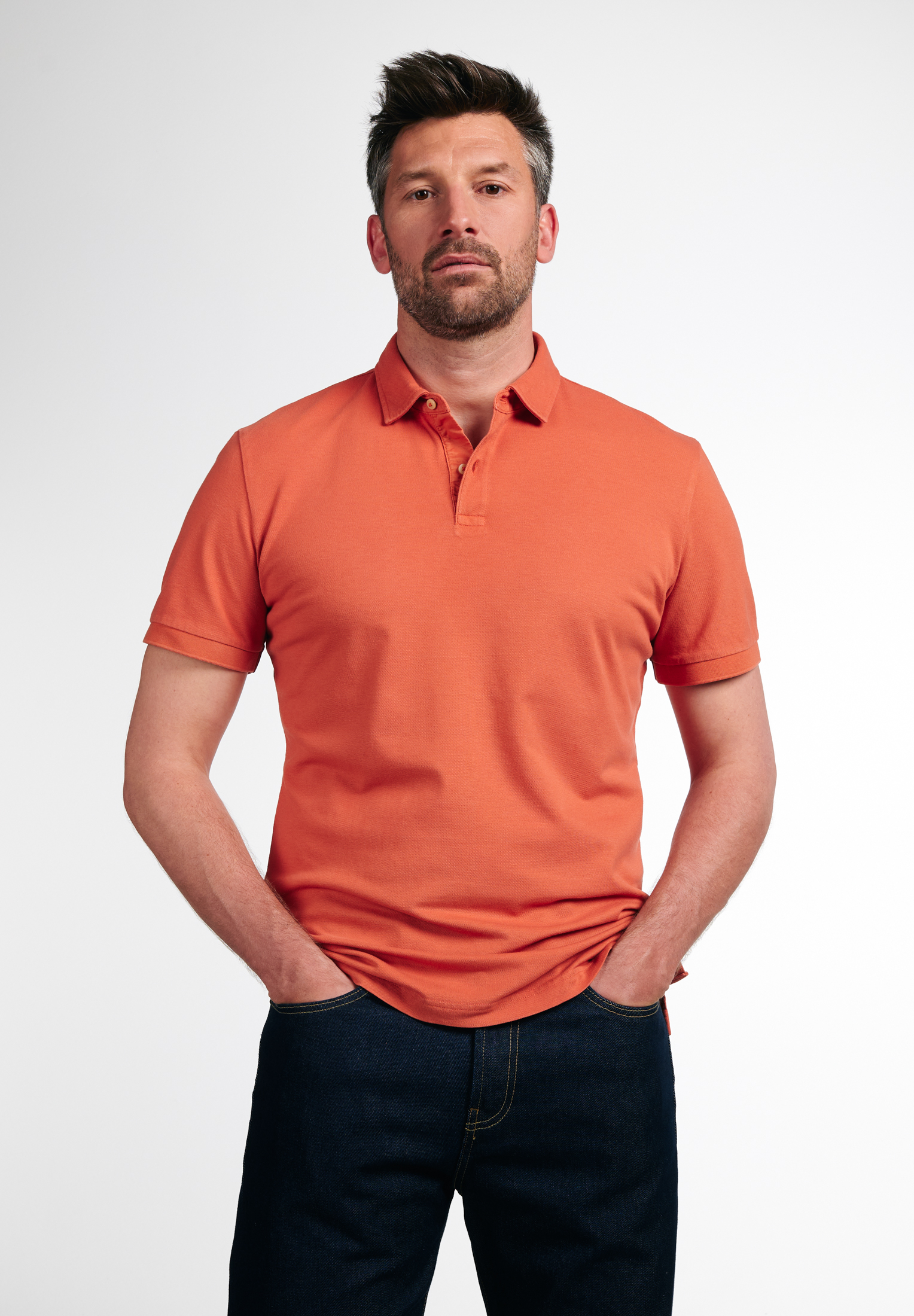 ETERNA Upcycling Shirt Polo REGULAR FIT | oranje M | Korte mouw | 1SP00087-08-01-M-1/2