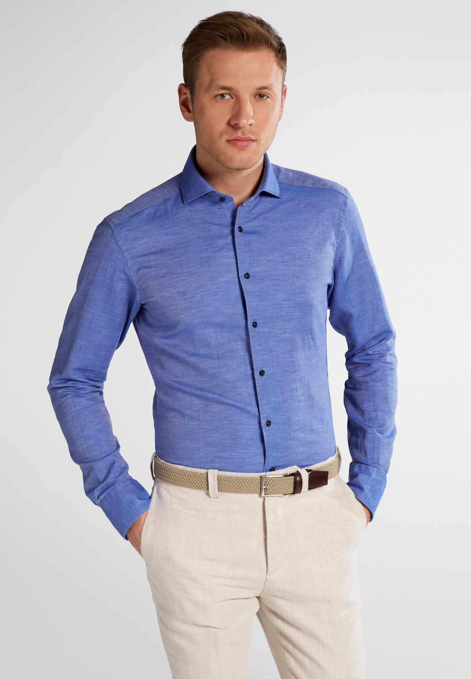 ETERNA plain twill Soft Tailoring shirt SLIM FIT | medium blue | 39 | long  sleeve | 1SH00626-01-53-39-1/1