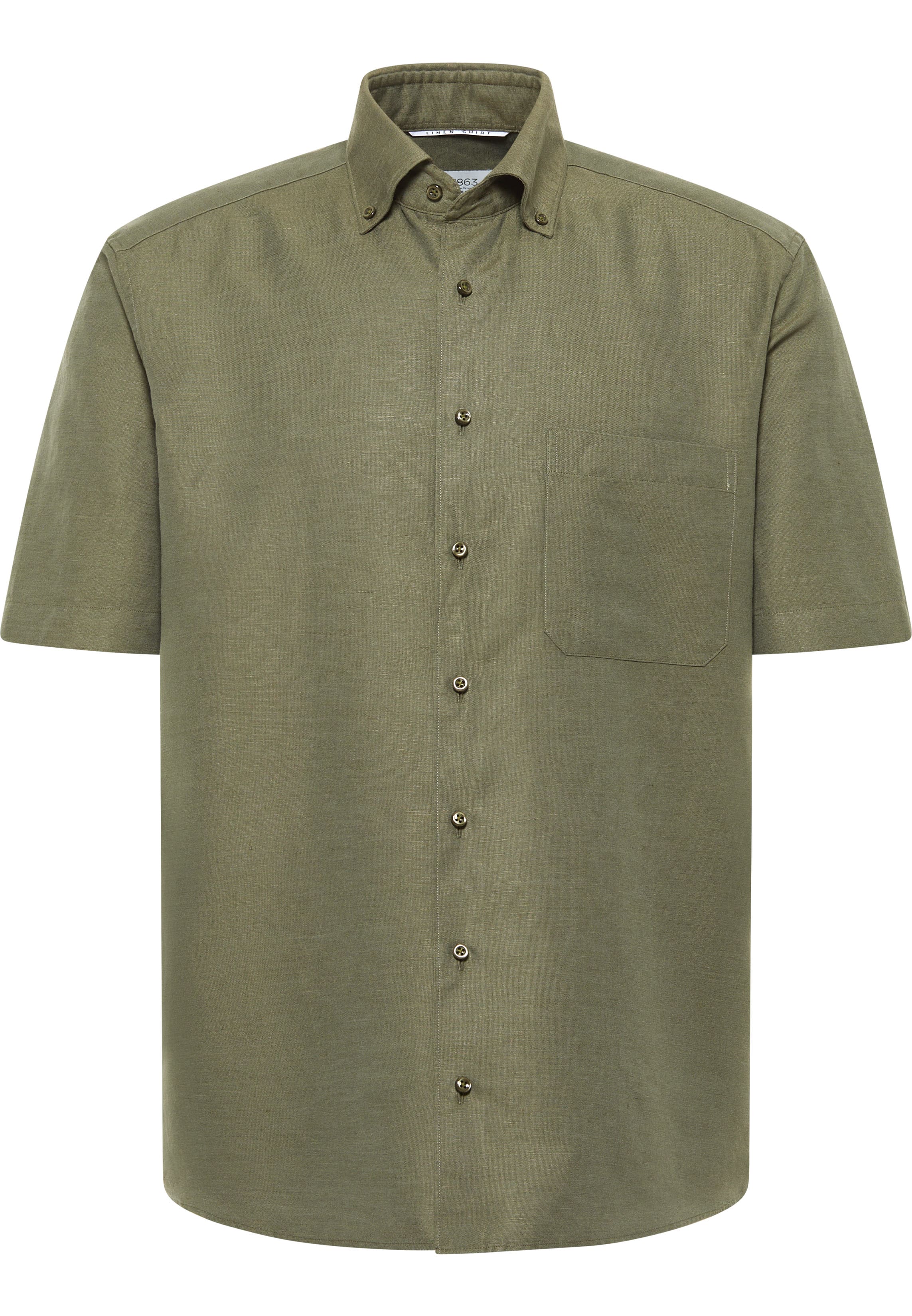 COMFORT FIT Linen Shirt in khaki plain