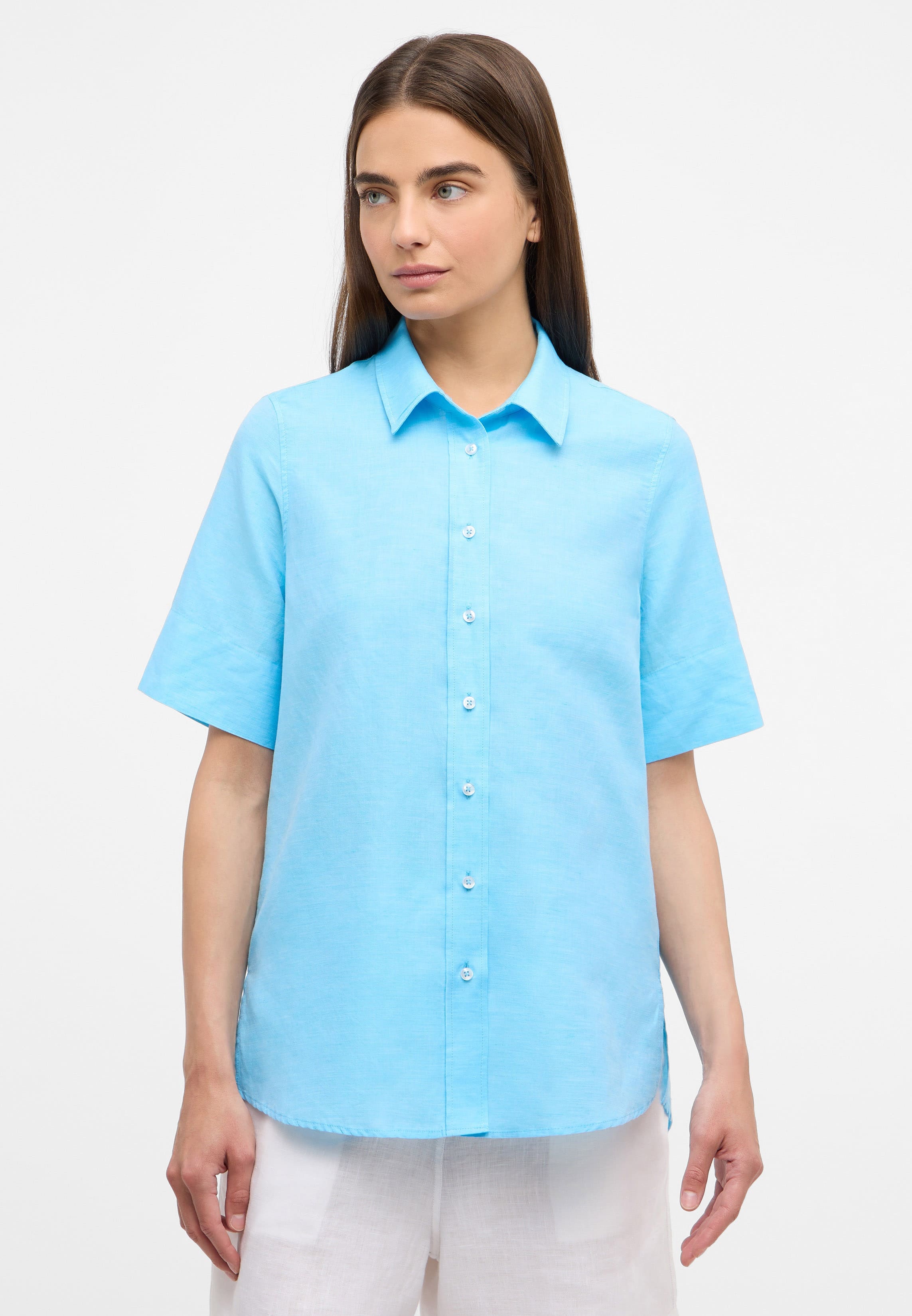 Linen Shirt Blouse in azure plain