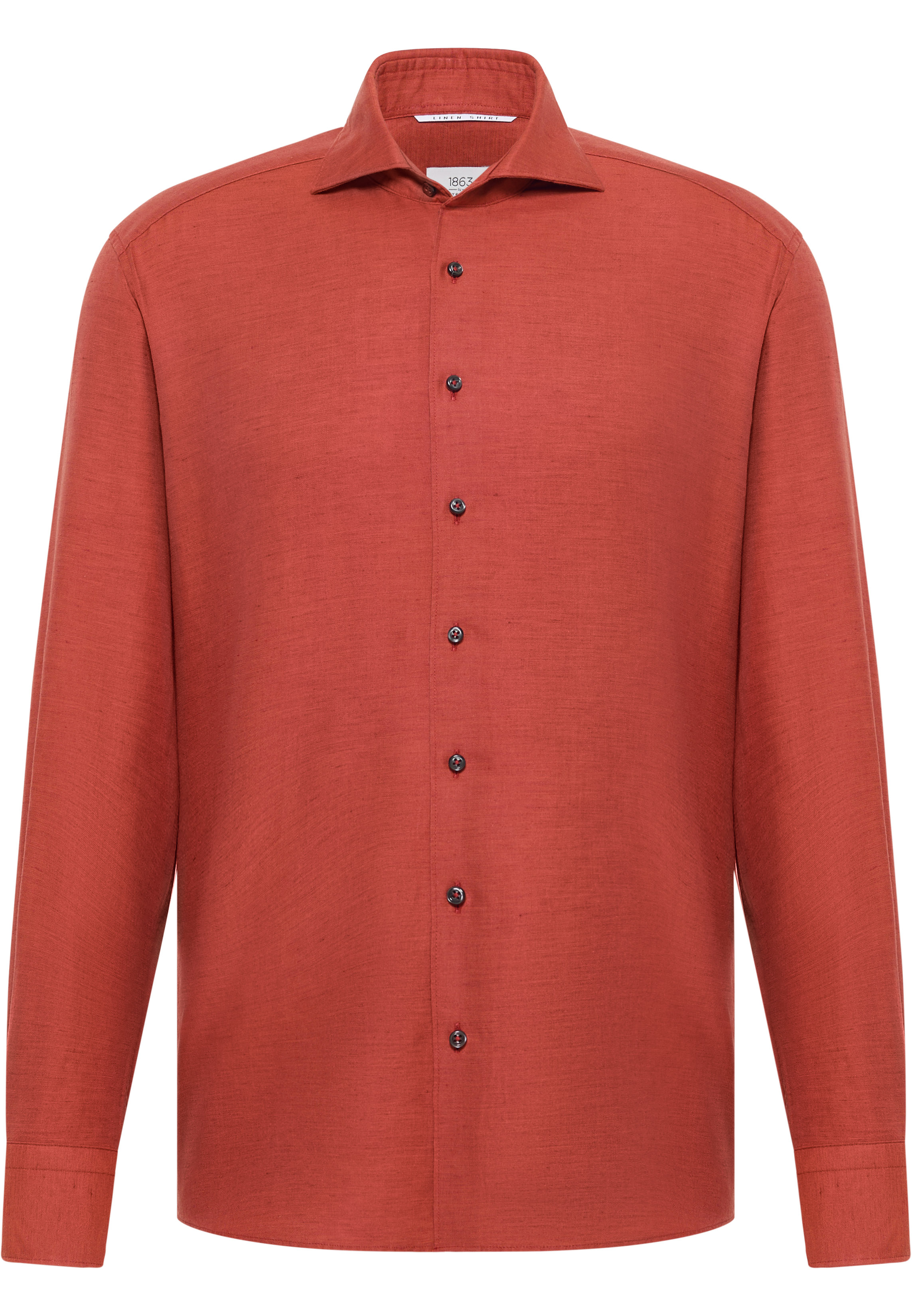 MODERN FIT Linen Shirt in donkerrood vlakte