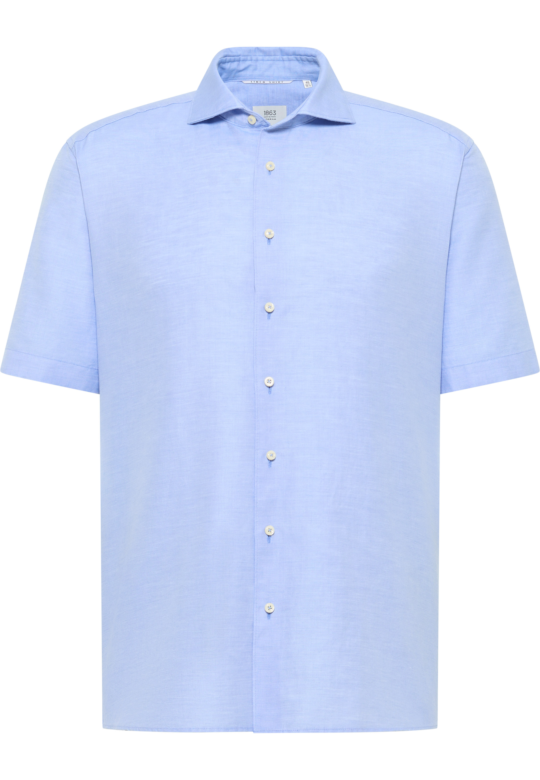 MODERN FIT Linen Shirt in azurblau unifarben